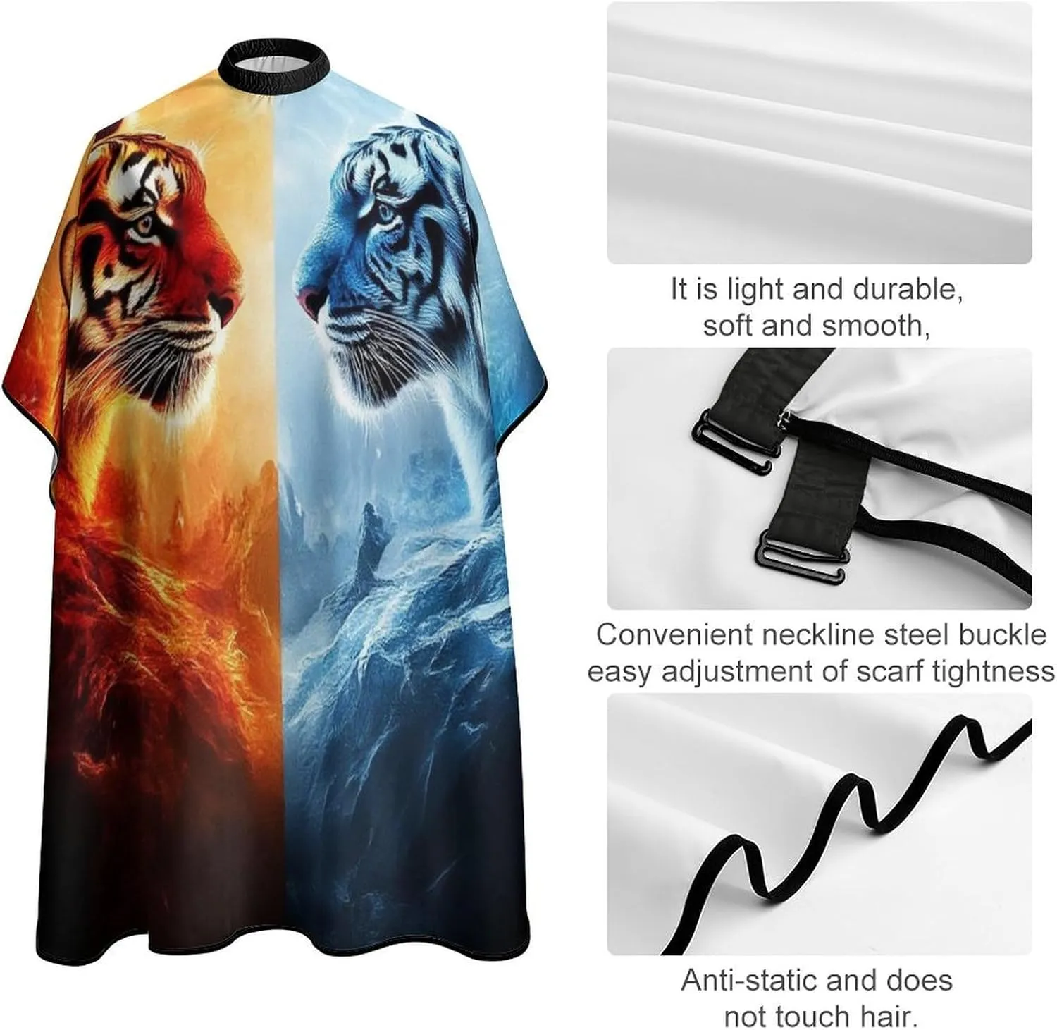 Men Women Adults Trippy Red Blue Neon Cloud Fire Tiger Art Barber Hairdressing Cape - Full Coverage Haircut Apron for Makeup Artist Beautician, Haircut Tools