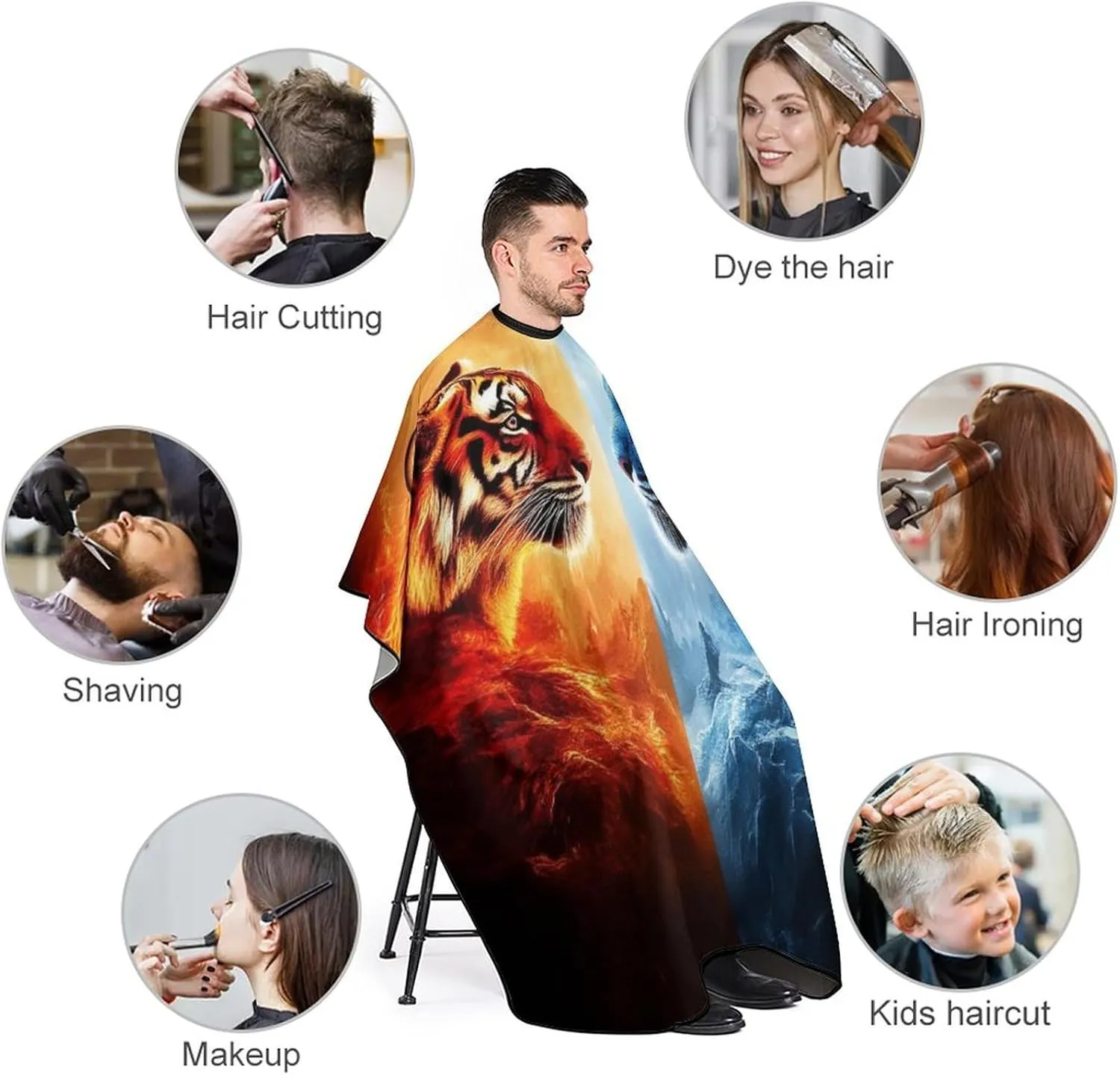 Men Women Adults Trippy Red Blue Neon Cloud Fire Tiger Art Barber Hairdressing Cape - Full Coverage Haircut Apron for Makeup Artist Beautician, Haircut Tools