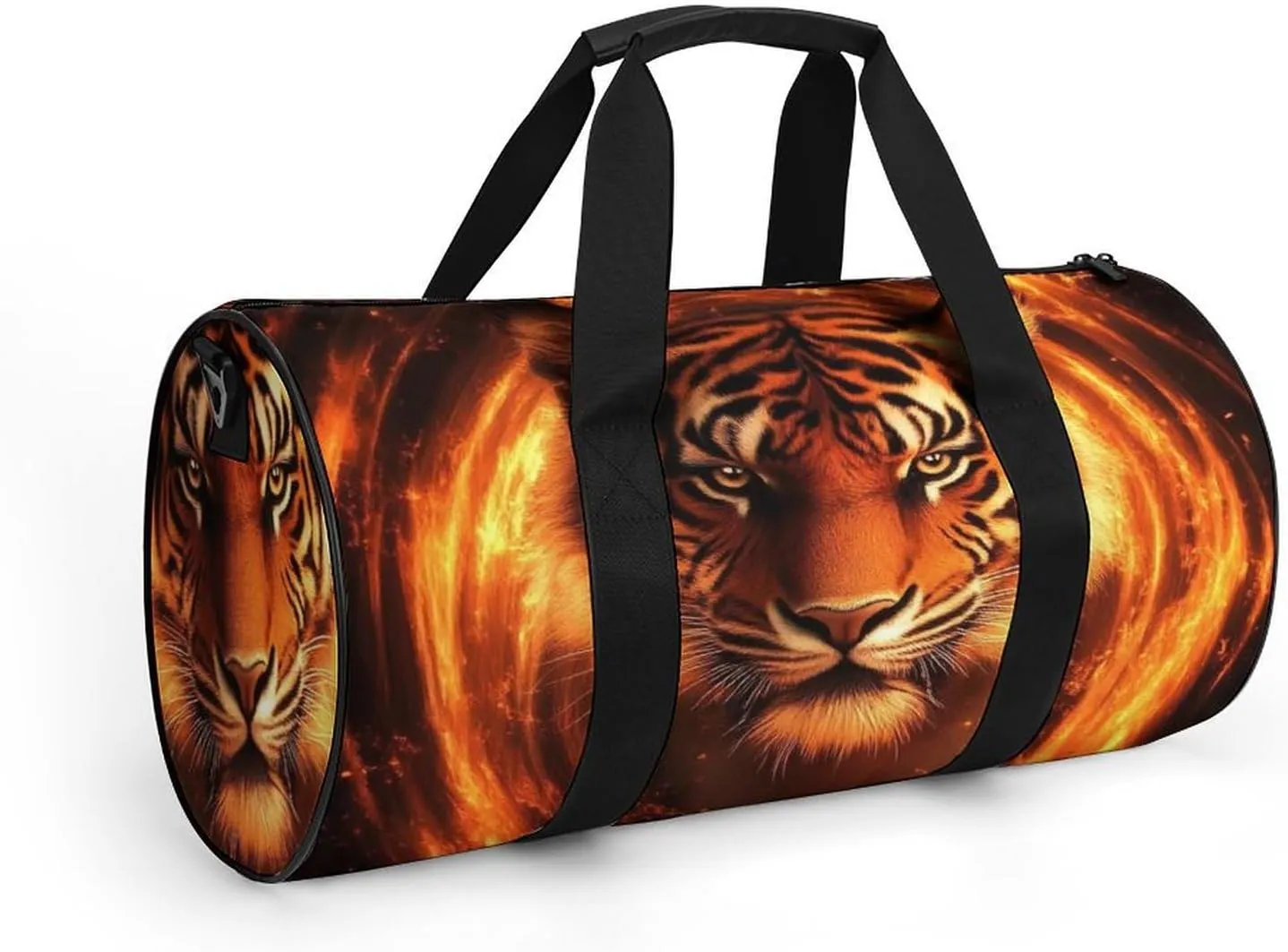 Men Women Duffel Bag, Waterproof Weekender Overnight Shoulder Bag Large Gym Sport Bags Wild Angry Animal King Fire Flame Tiger Travel Storage Handbag