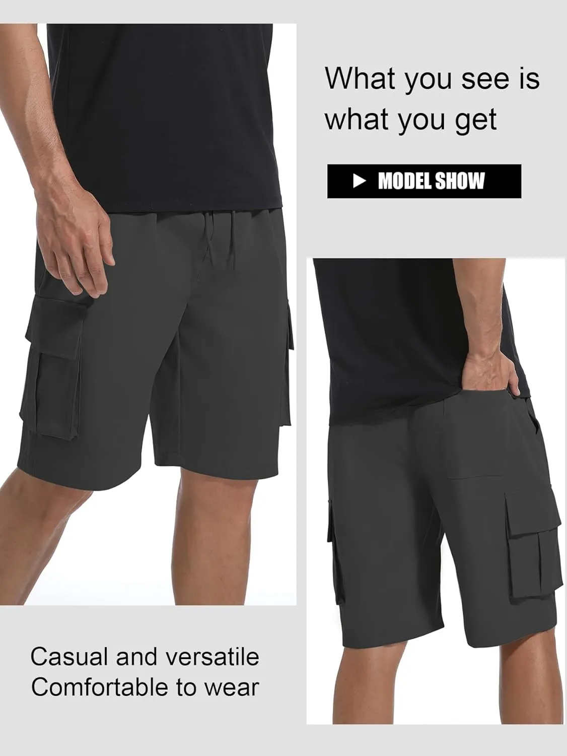 Mens Cargo Shorts Lightweight Stretch Hiking Shorts Casual Shorts Elastic Waistband 5 Pockets Work Shorts