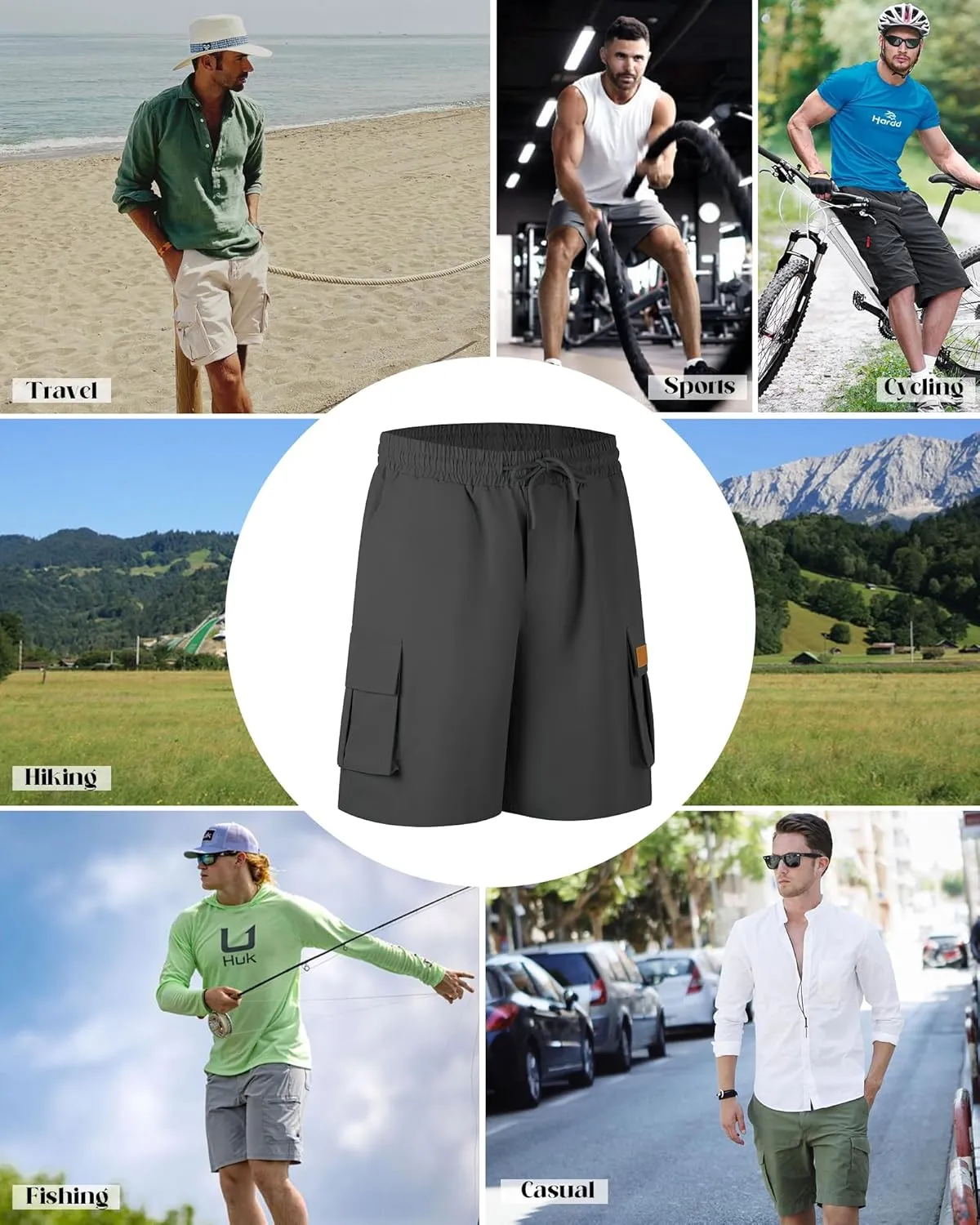 Mens Cargo Shorts Lightweight Stretch Hiking Shorts Casual Shorts Elastic Waistband 5 Pockets Work Shorts