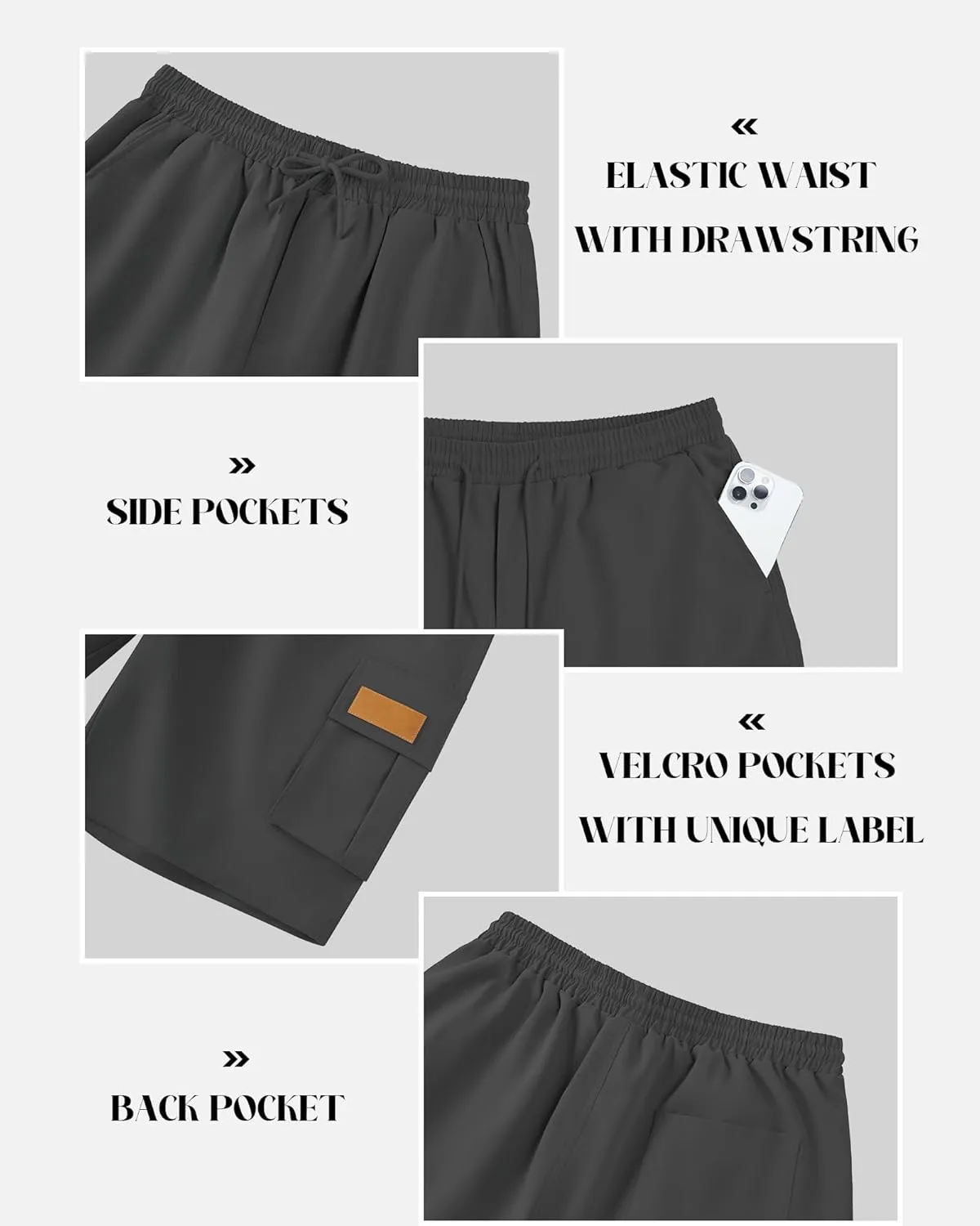 Mens Cargo Shorts Lightweight Stretch Hiking Shorts Casual Shorts Elastic Waistband 5 Pockets Work Shorts