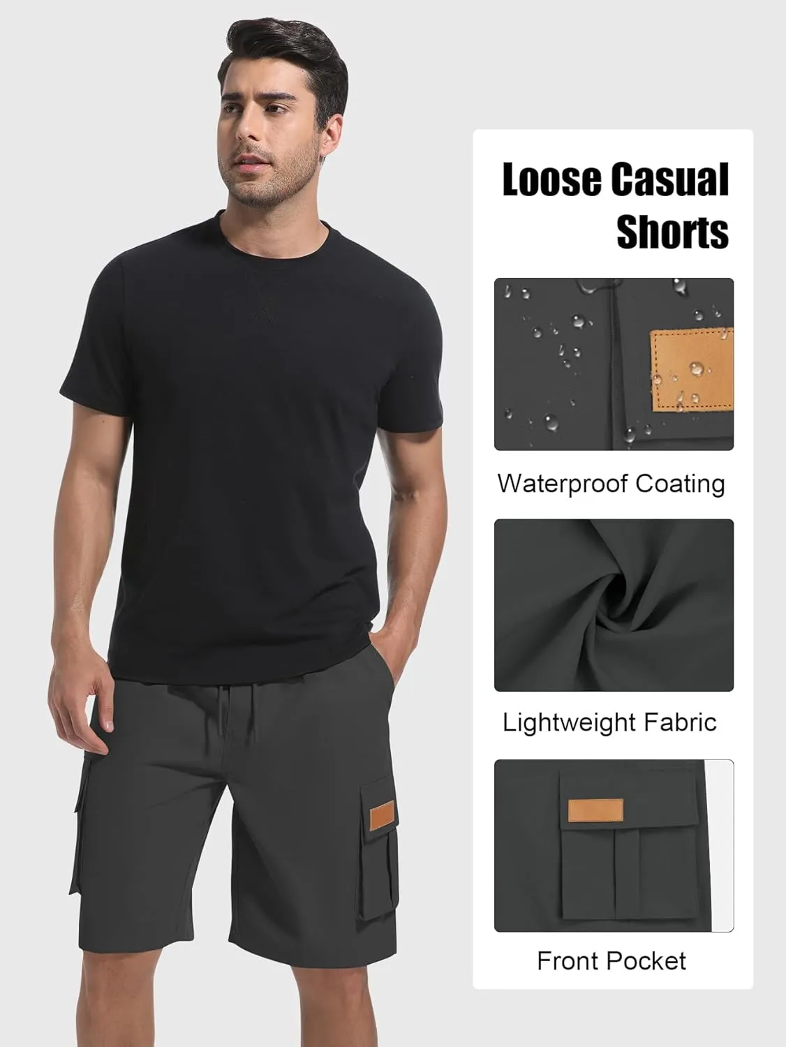 Mens Cargo Shorts Lightweight Stretch Hiking Shorts Casual Shorts Elastic Waistband 5 Pockets Work Shorts