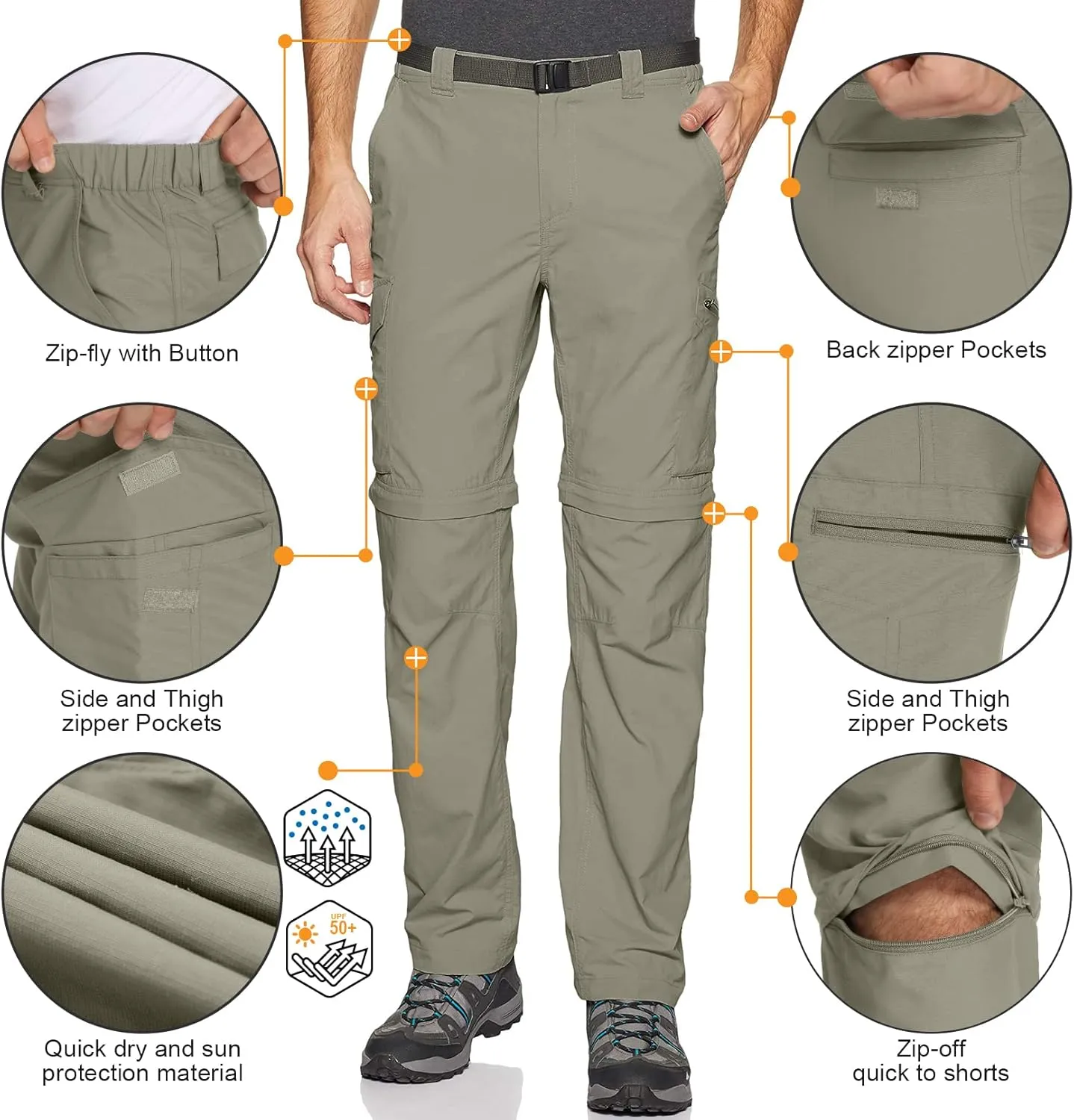 Mens Hiking Pants Convertible Lightweight Quick Dry Zip Off Fishing Safari Camping Travel boy Scout Pants