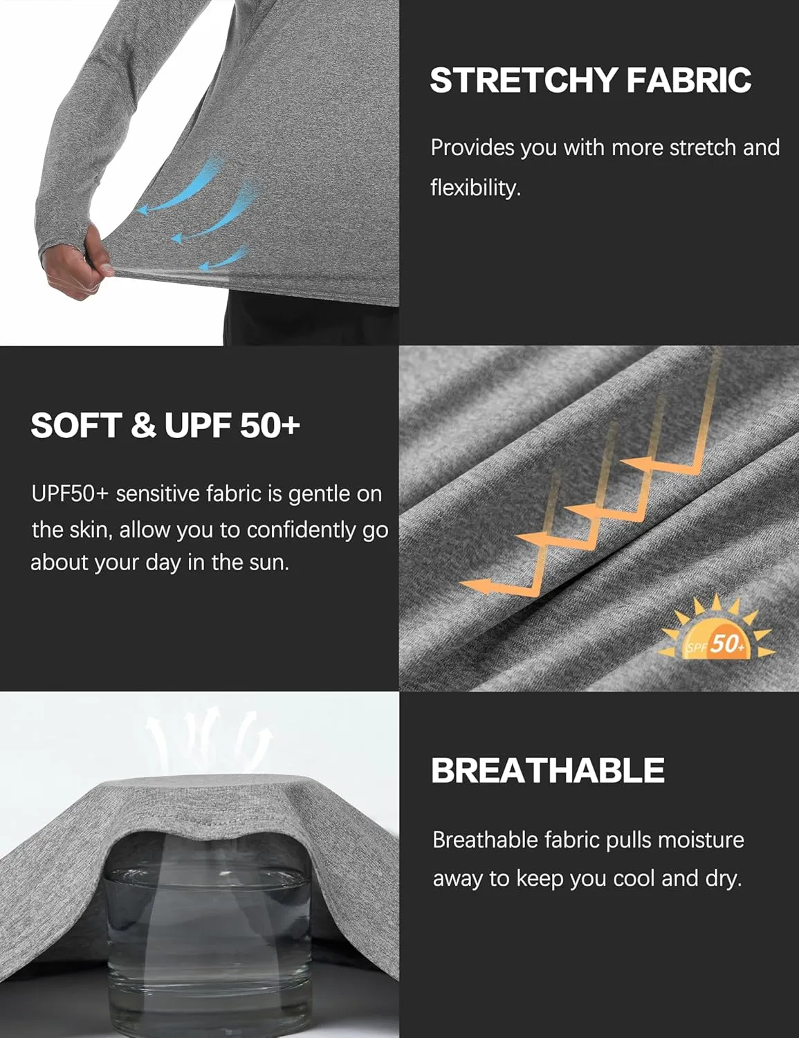 Men's UPF 50  Sun Protection Shirts UV SPF Rash Guard Long Sleeve Lightweight Hoodie Shirts Fishing Hiking Running Swim