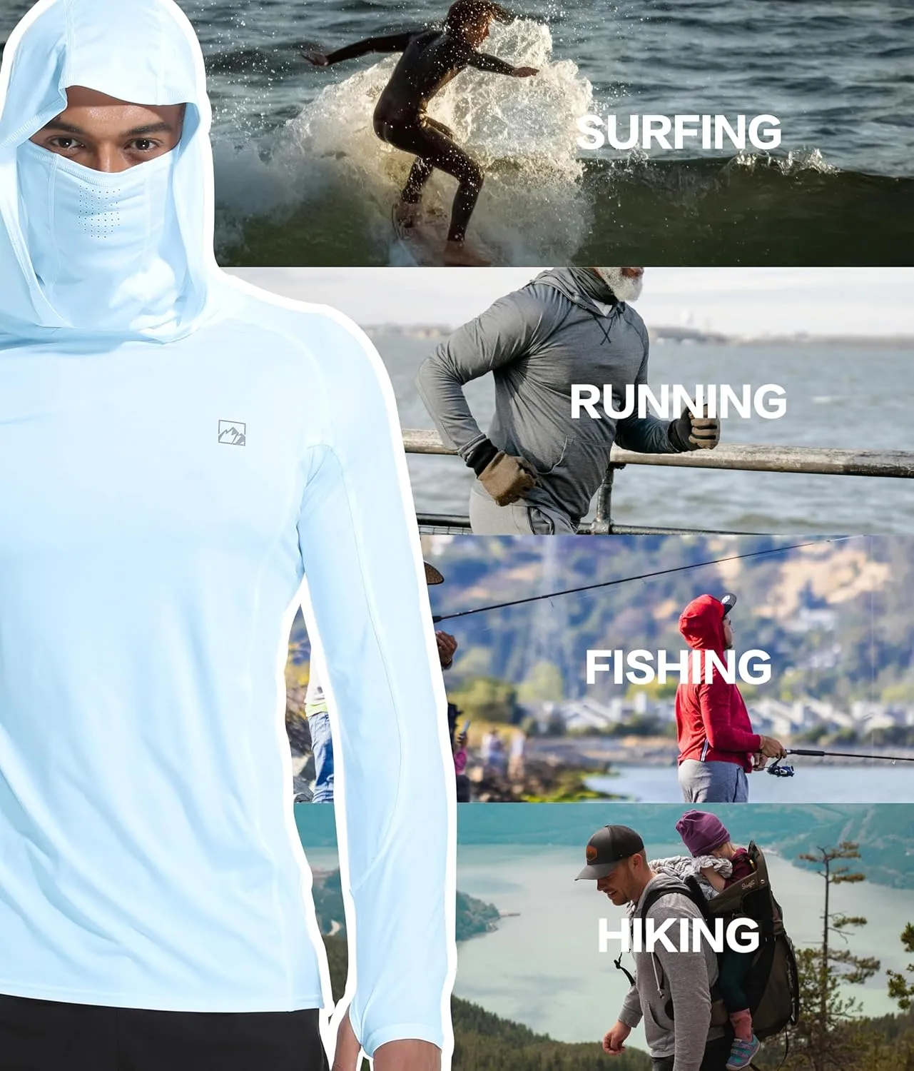 Men's UPF 50  Sun Protection Shirts UV SPF Rash Guard Long Sleeve Lightweight Hoodie Shirts Fishing Hiking Running Swim