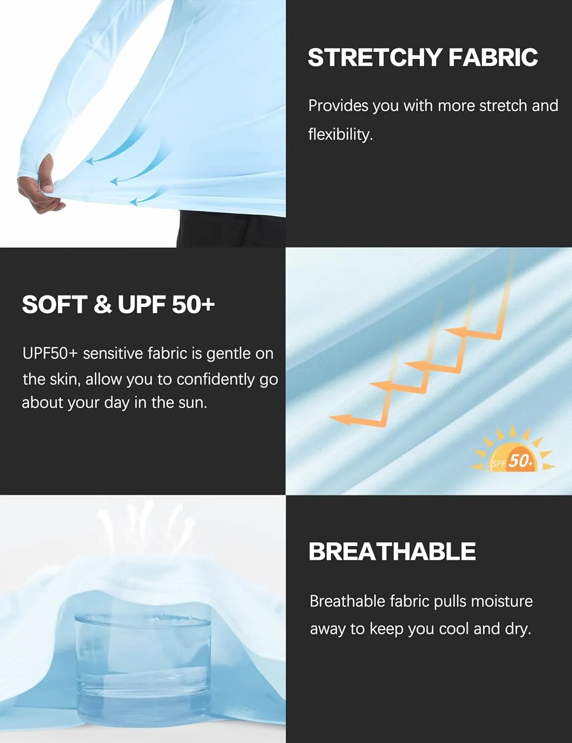 Men's UPF 50  Sun Protection Shirts UV SPF Rash Guard Long Sleeve Lightweight Hoodie Shirts Fishing Hiking Running Swim