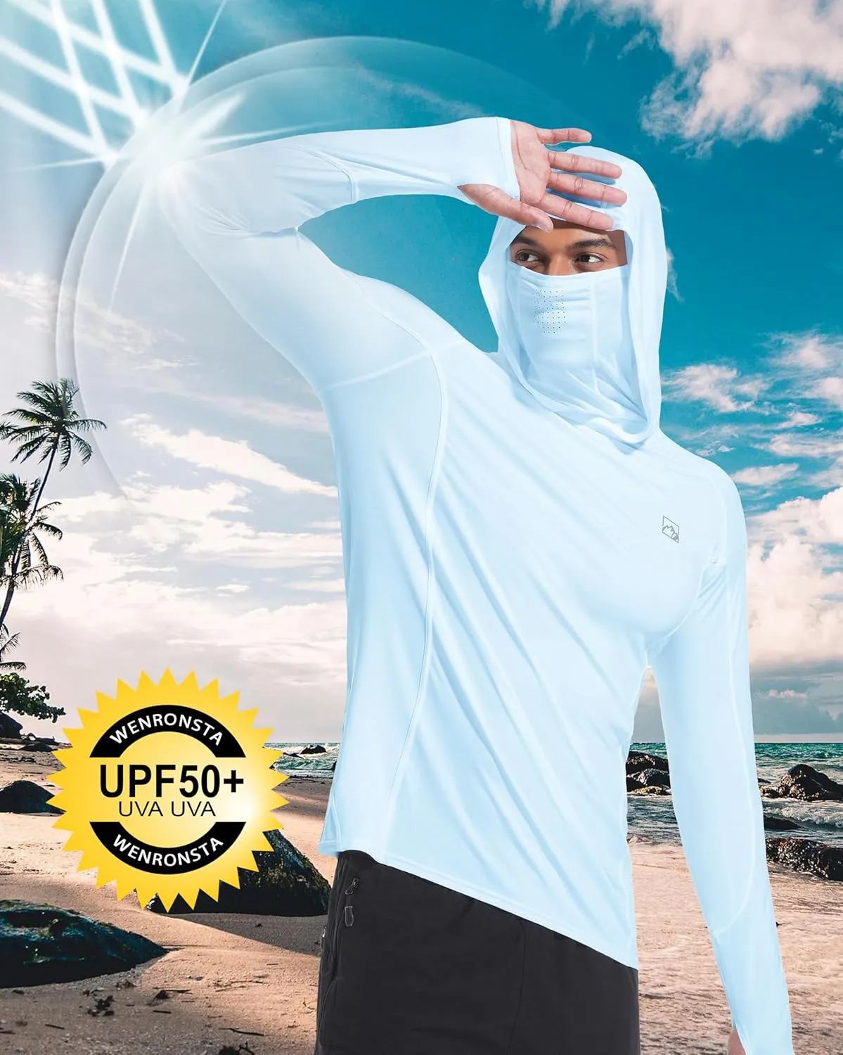 Men's UPF 50  Sun Protection Shirts UV SPF Rash Guard Long Sleeve Lightweight Hoodie Shirts Fishing Hiking Running Swim
