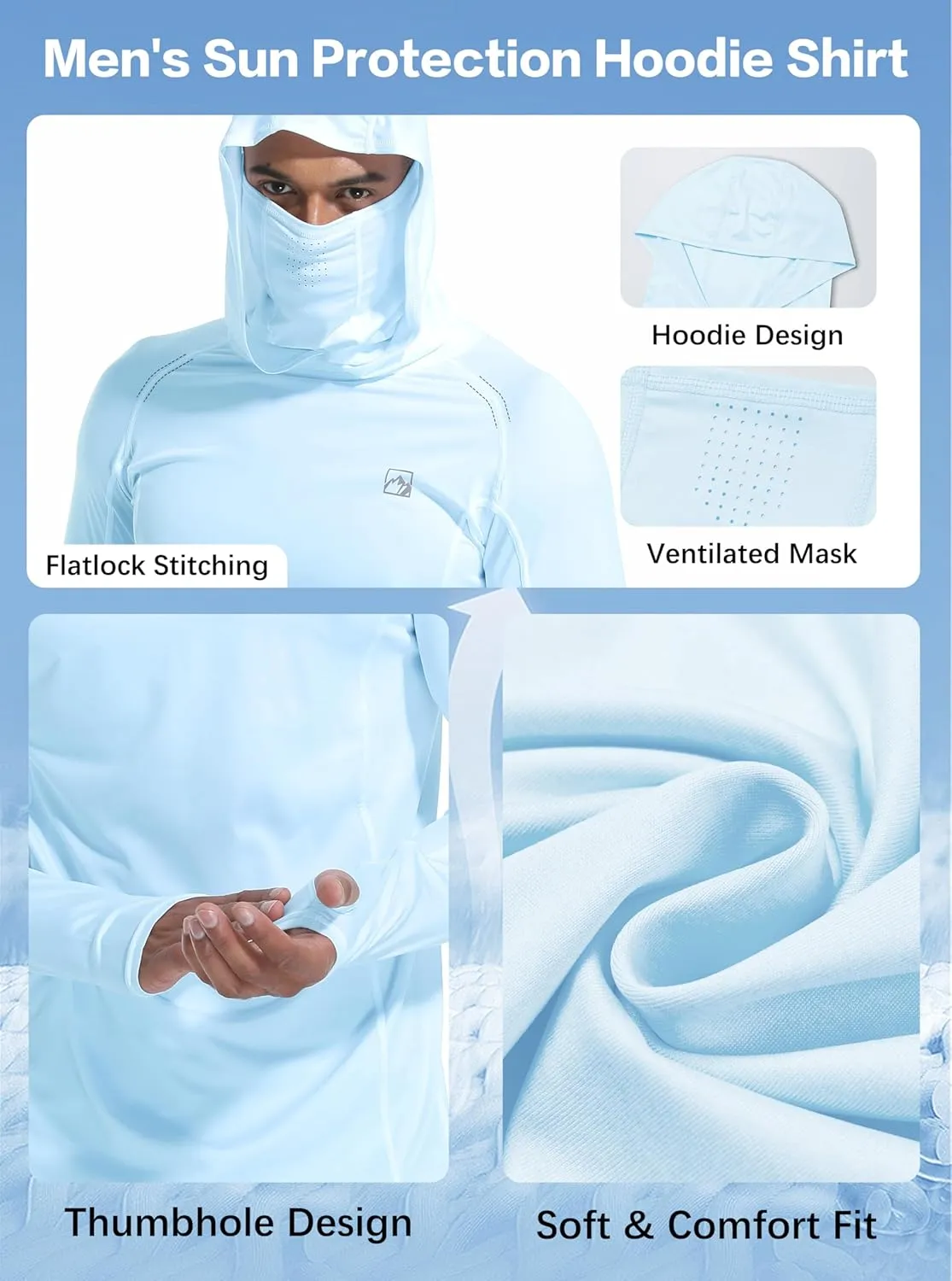 Men's UPF 50  Sun Protection Shirts UV SPF Rash Guard Long Sleeve Lightweight Hoodie Shirts Fishing Hiking Running Swim