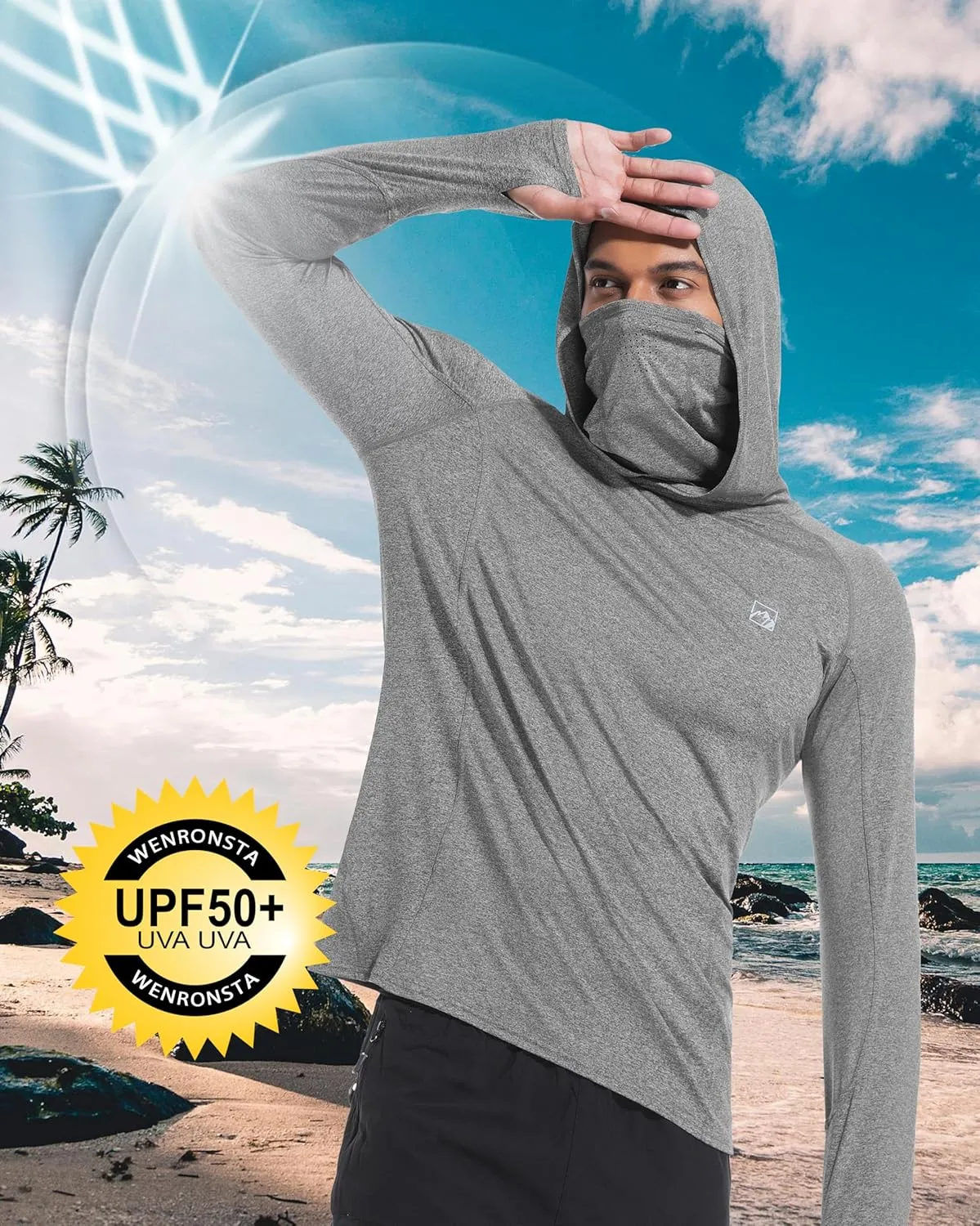 Men's UPF 50  Sun Protection Shirts UV SPF Rash Guard Long Sleeve Lightweight Hoodie Shirts Fishing Hiking Running Swim