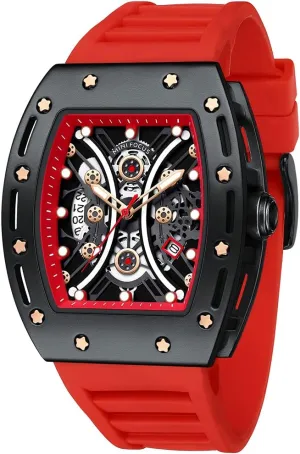 MF MINI FOCUS Watch for Men Wristwatch Fashion Hollow Big Dial Luminous Waterproof Sport Analog Quartz Business Mens Watches Red Silicon Strap Dress Watch