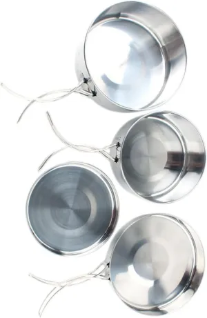 Mikikit 4pcs Stainless Steel Cookware Set Portable Durable Cooking Pots for Camping Hiking and Essential Camping Accessories Design for