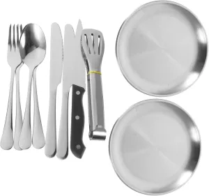 Mikikit Elegant Stainless Steel Cutlery Set 10pc Picnic Utensils Storage Pouch for Camping Outdoor and Travel