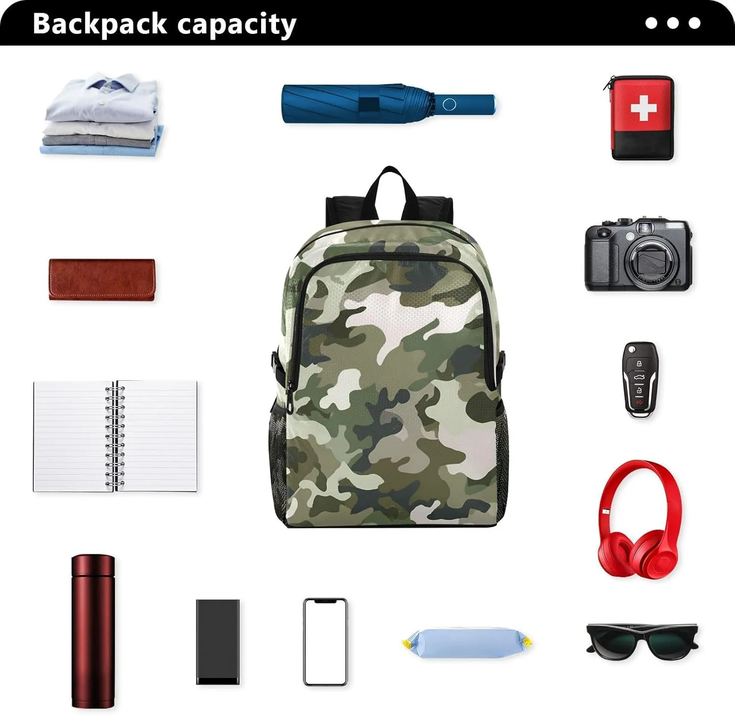 Military Style Foldable Backpack - Desert Camo Ultralight Travel Pack with Waterproof Zippers, Compact 7.8x9in when Folded for Hiking/Camping