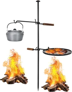 milling Swivel Campfire Grill, 360° Adjustable Swivel Campfire Grill, 2in1 Black Fire Pit Gril, Charcoal BBQ Grill Over Fire Camping Grill For Outdoor Barbecue Cooking, YNiuniunnq9524