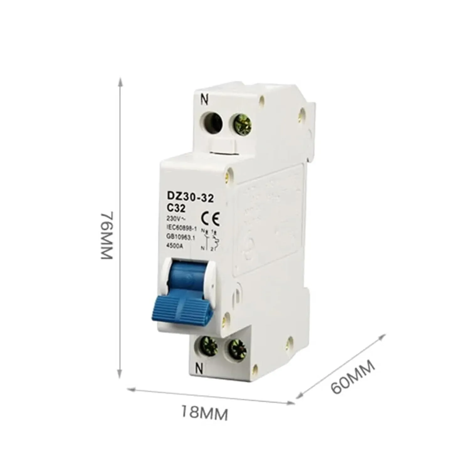 Mini Circuit Breaker DPN DZ30-32 1P N 10A 16A 20A 25A 32A 220V 230V 50HZ 60HZ Circuit Breaker DIN Rail RCBO(20A)