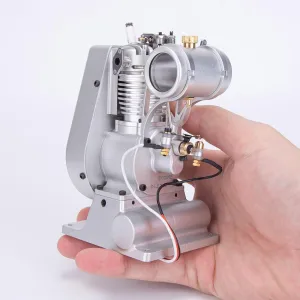 Mini Engine Kit That Runs, F1-2.7cc Top-Valve Vertical Single-Cylinder Four-Stroke Air-Cooled Engine Model Kit and Base, Mechanical Metal Engine Model Gift for Adults -RTR