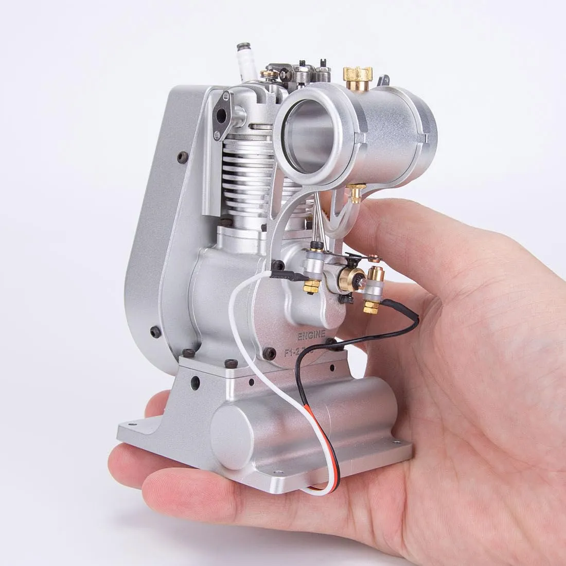 Mini Engine Kit That Runs, F1-2.7cc Top-Valve Vertical Single-Cylinder Four-Stroke Air-Cooled Engine Model Kit and Base, Mechanical Metal Engine Model Gift for Adults -RTR