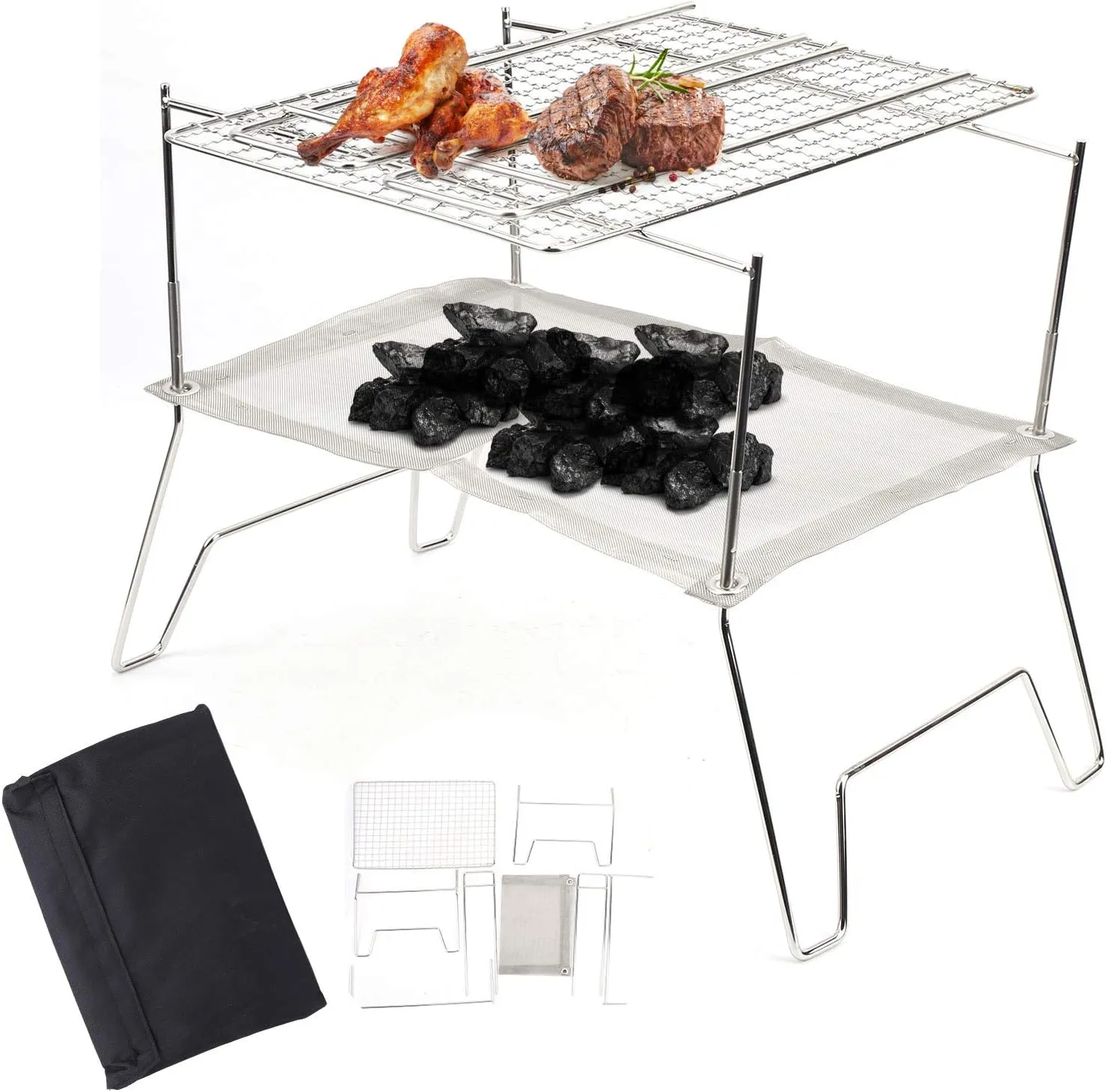Mini Tabletop Charcoal Grills, Portable Grate Barbeque Grill, Folding Camping Campfire Grill Barbecue Stove with Baking Net for Outdoor Traveling Picnics Garden Beach Party