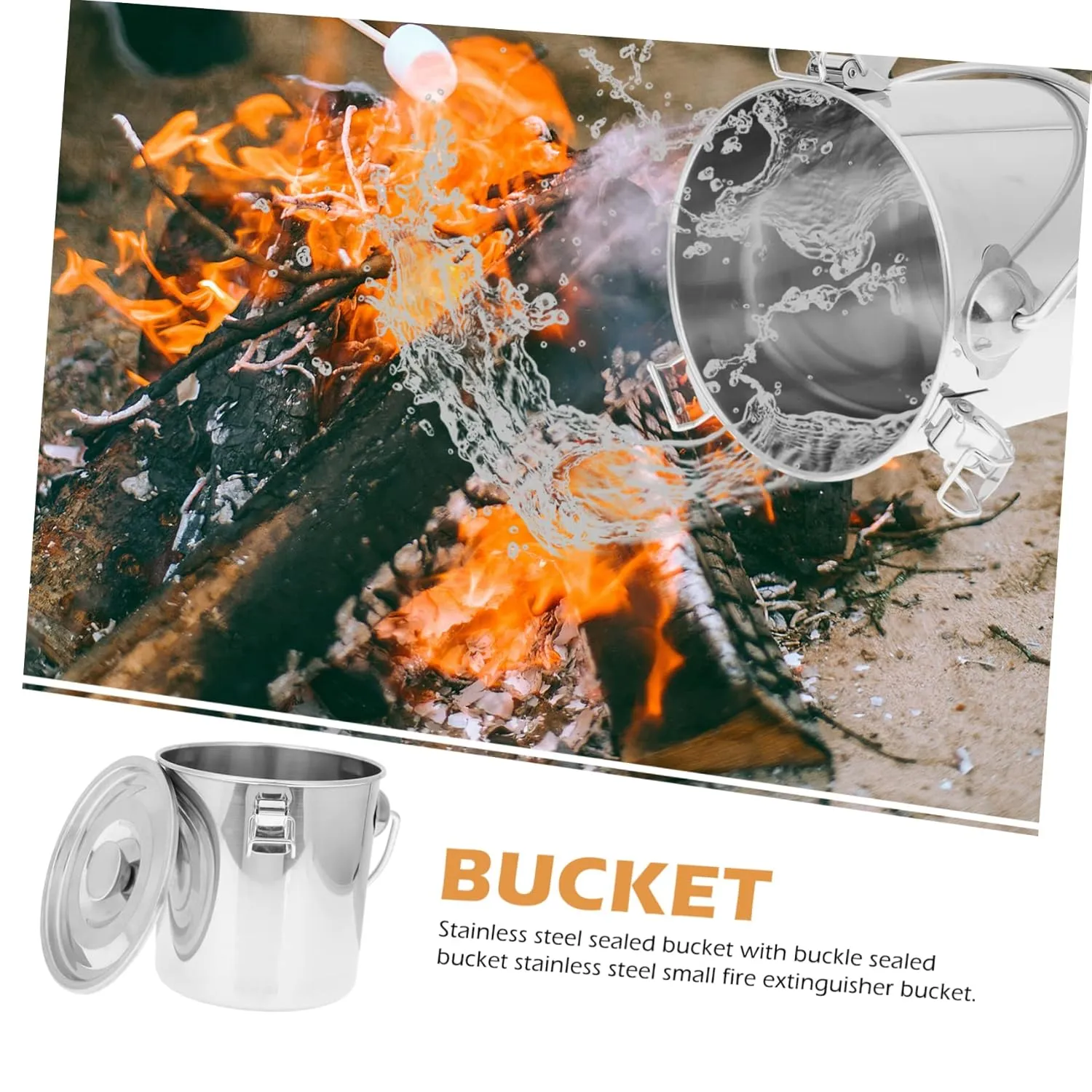 Mobestech Portable Stainless Steel Airtight Bucket for Camping and Fire Safety Sealed Fire Extinguisher Barrel Storage for Kitchen and Outdoor Use