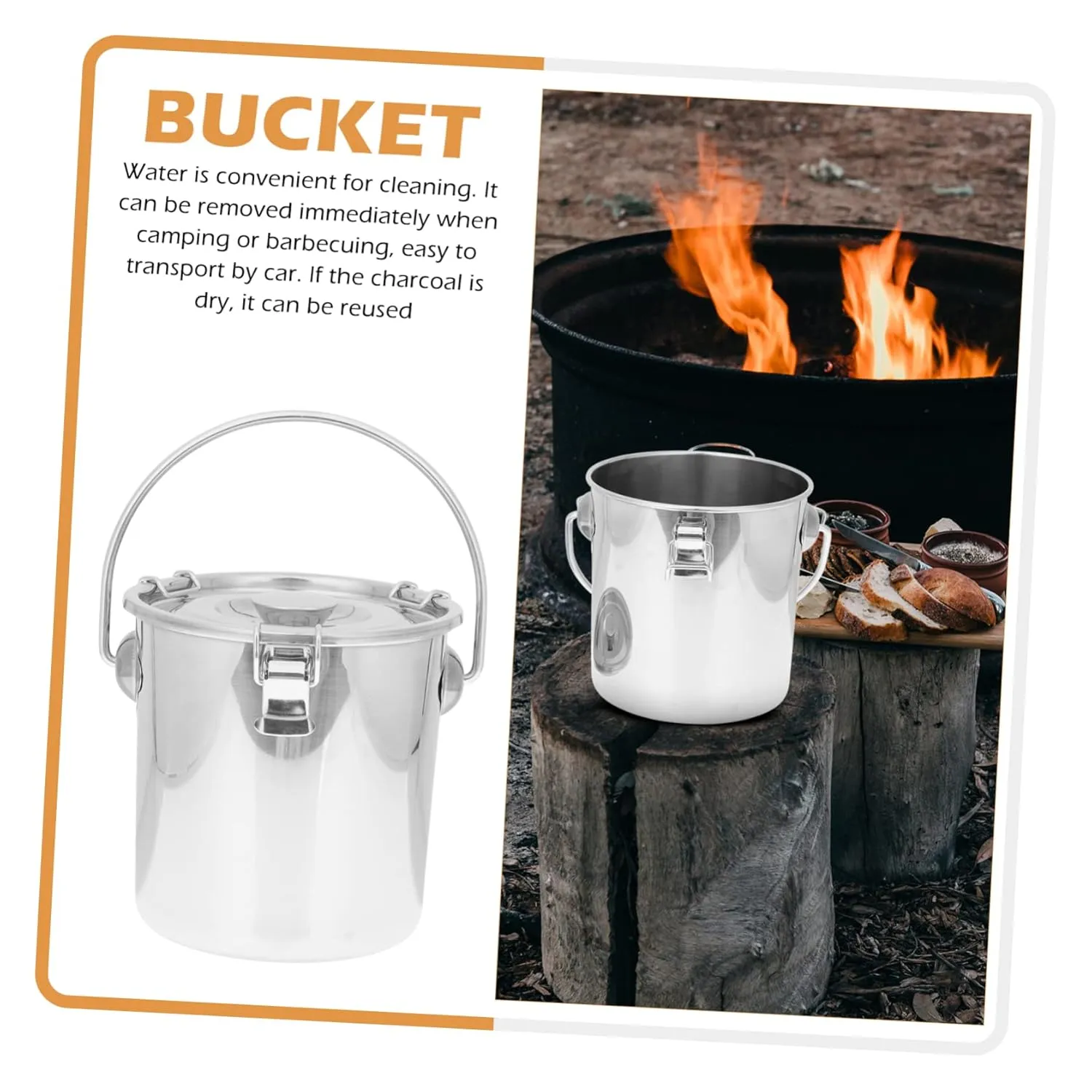 Mobestech Portable Stainless Steel Airtight Bucket for Camping and Fire Safety Sealed Fire Extinguisher Barrel Storage for Kitchen and Outdoor Use