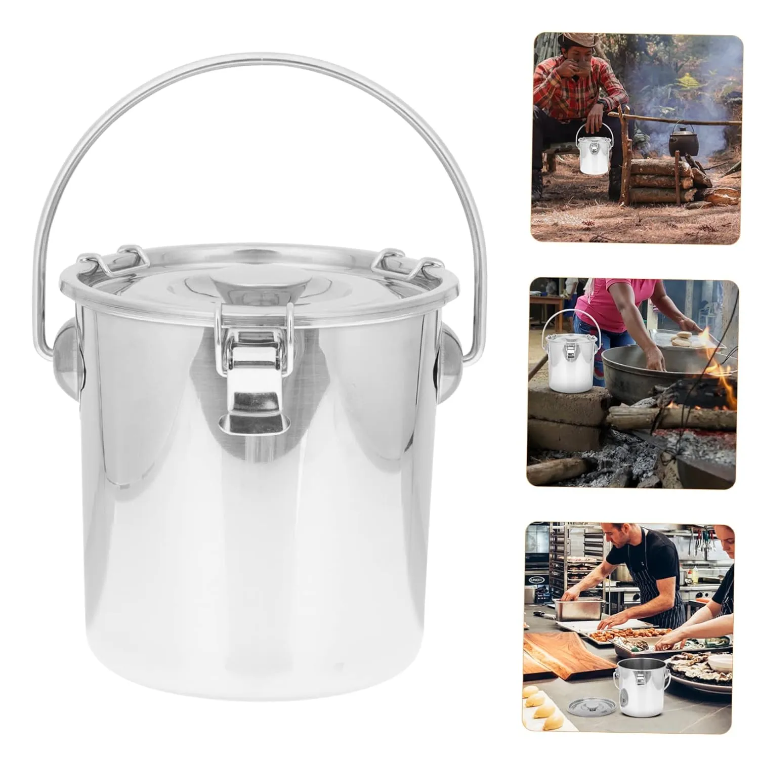 Mobestech Portable Stainless Steel Airtight Bucket for Camping and Fire Safety Sealed Fire Extinguisher Barrel Storage for Kitchen and Outdoor Use