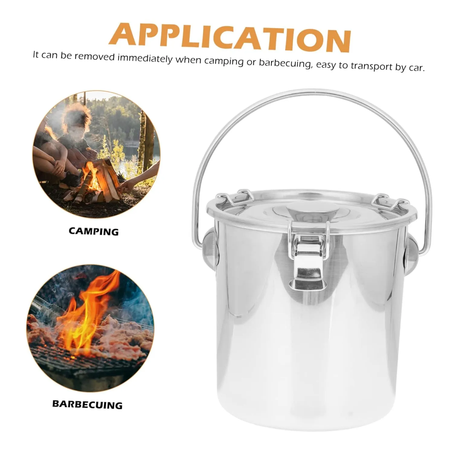 Mobestech Portable Stainless Steel Airtight Bucket for Camping and Fire Safety Sealed Fire Extinguisher Barrel Storage for Kitchen and Outdoor Use