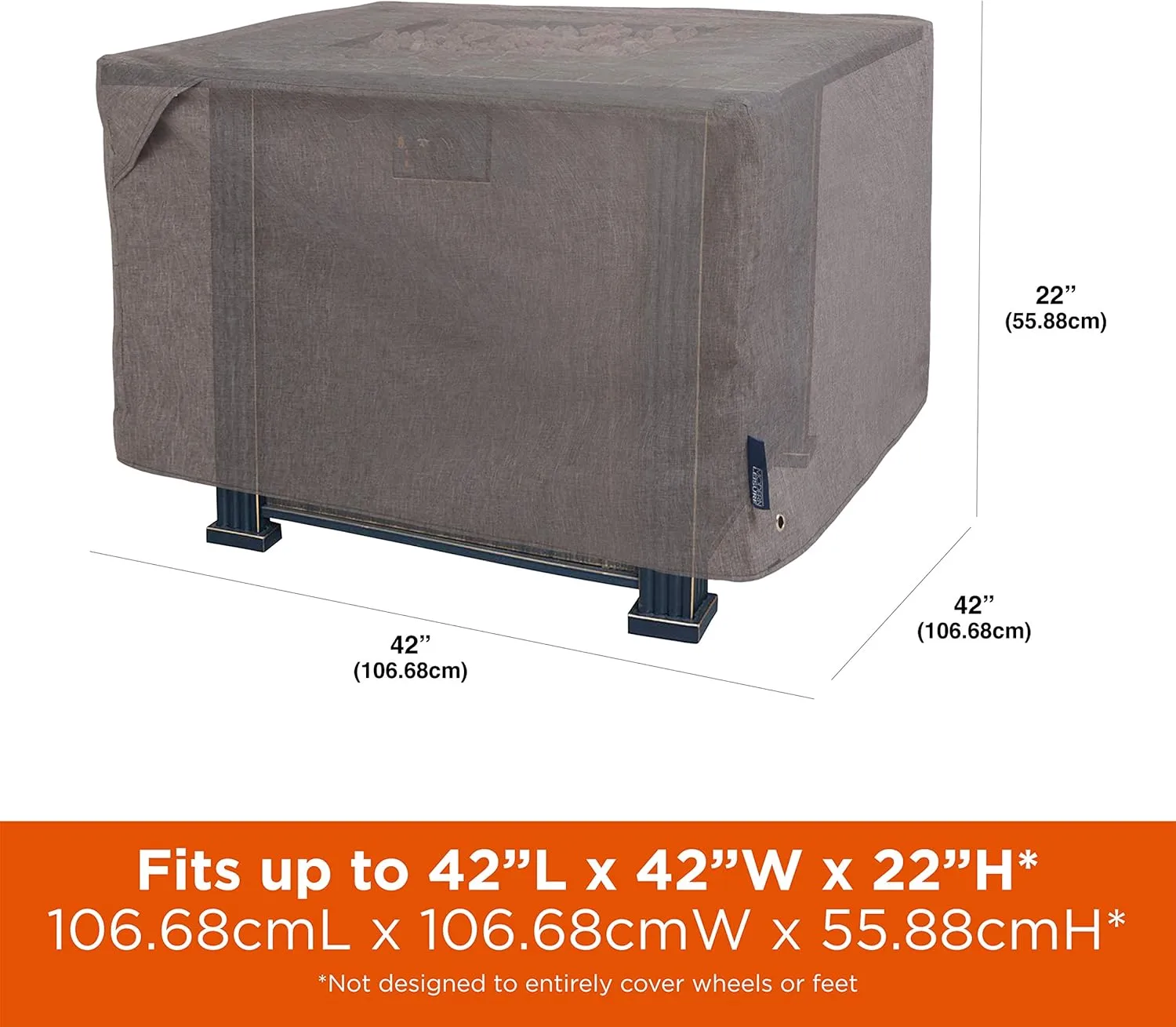 Modern Leisure Garrison Square Fire Pit Table Cover - Waterproof Fabric - Heavy-Duty Protection for Outdoor Patio Furniture - 42" W x 22" H - Heather Grey