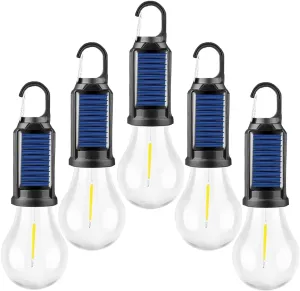 MODOAO Led Tent Lights 5 Pack Camping Lantern USB Rechargeable Solar Tent Lights,Outdoor Hanging Light Bulbs with Clip Hook 3 Mode Lighting Warm White