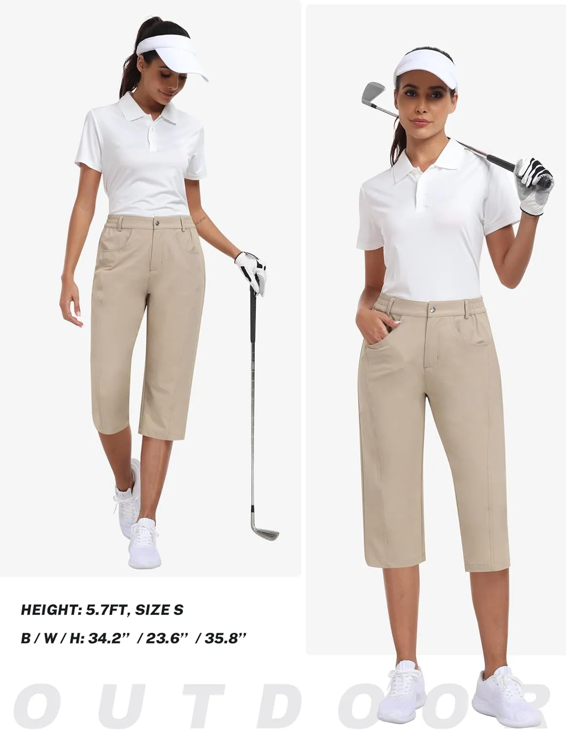 MoFiz Women's Capri Pants with Pockets Lightweight Cropped Golf Hiking Pants Quick Dry Summer Elastic Waist Capris