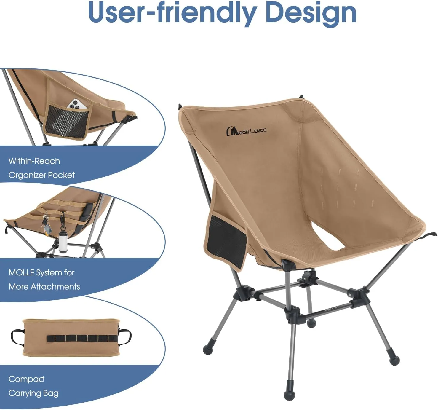 MOON LENCE Camping Chair Plus, Upgraded Comfort & Size, Still Compact and Lightweight, Folding Portable Chair for Backpacking & Hiking, 400Lbs Capacity, Gen 3 Plus