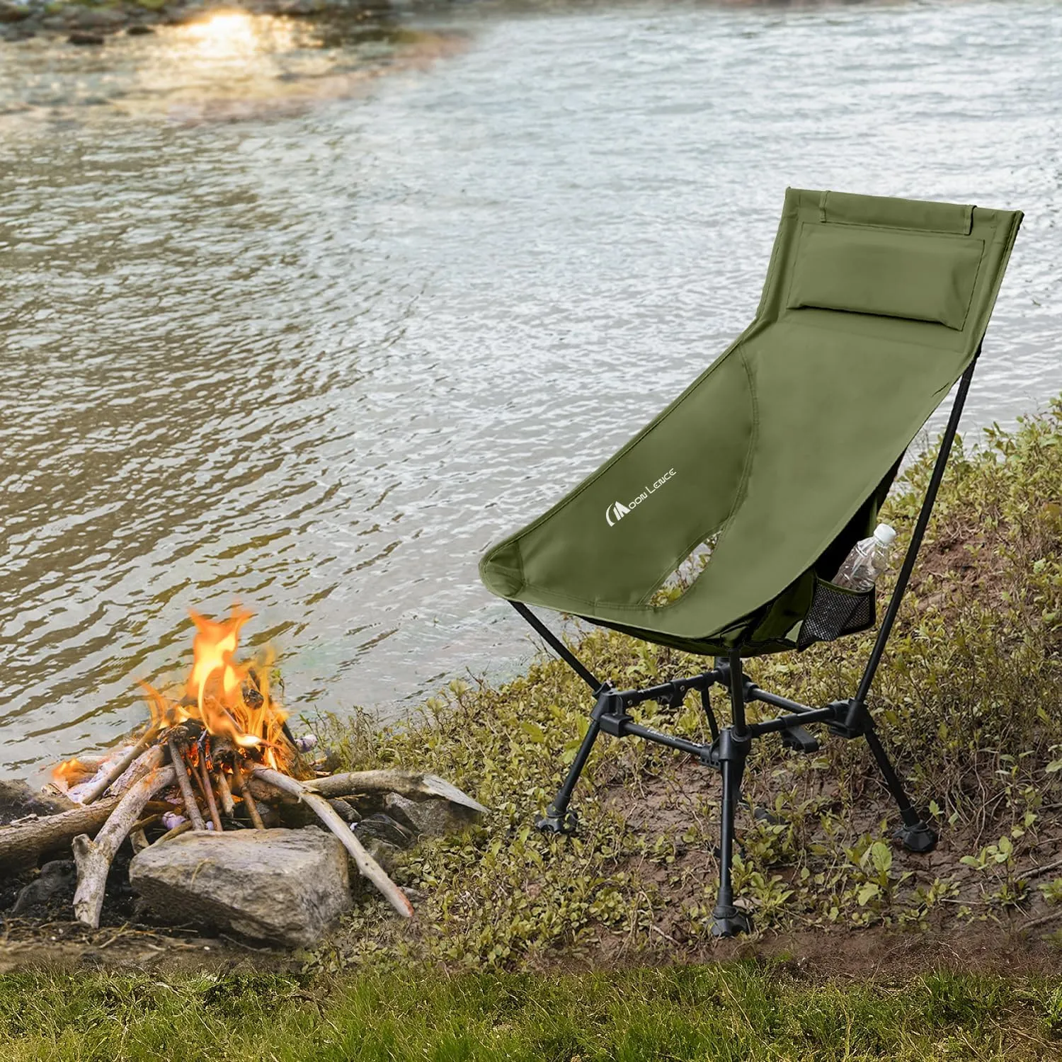MOON LENCE Portable Camping Chairs for Adults, Adjustable Oversize Beach Chair Lawn Chair with High Back - Large Capacity, Heavy Duty (New Green with Feet)