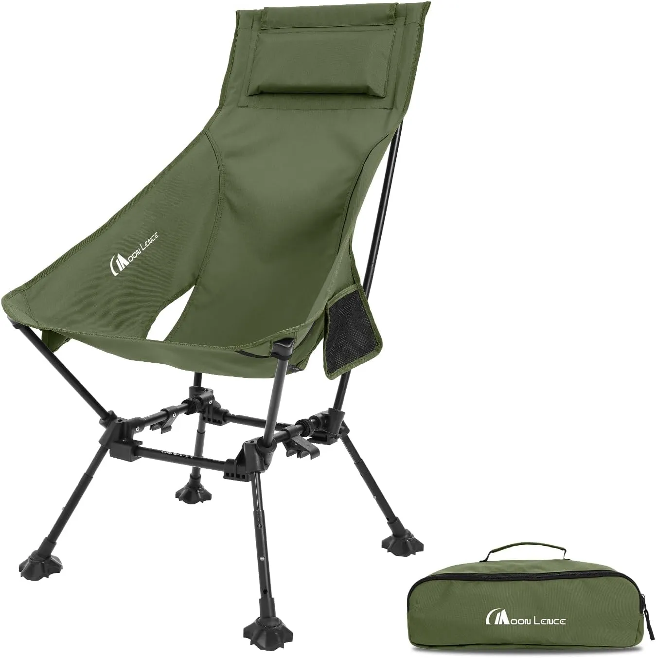 MOON LENCE Portable Camping Chairs for Adults, Adjustable Oversize Beach Chair Lawn Chair with High Back - Large Capacity, Heavy Duty (New Green with Feet)