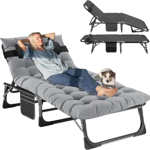 MOPHOTO Portable Folding Camping Cot with Mattress, Adjustable 5-Position Lounge Chaise Chairs Folding Bed Sleeping Cots Beds for Adults, Use for Outdoor Travel Camp Beach Patio
