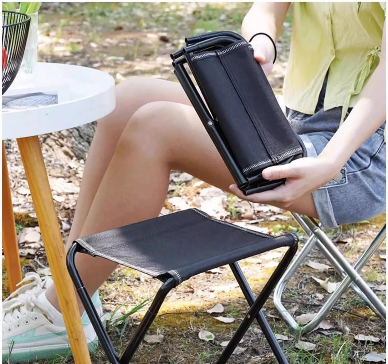 Mountaineering and Hiking Portable Stool, Portable Folding Chair, Portables Stools, 13 Inch Small Folding Stool for Adults, Ultralight Camping Stools for Hiking and Fishing, to 330 LBS0 (Black)