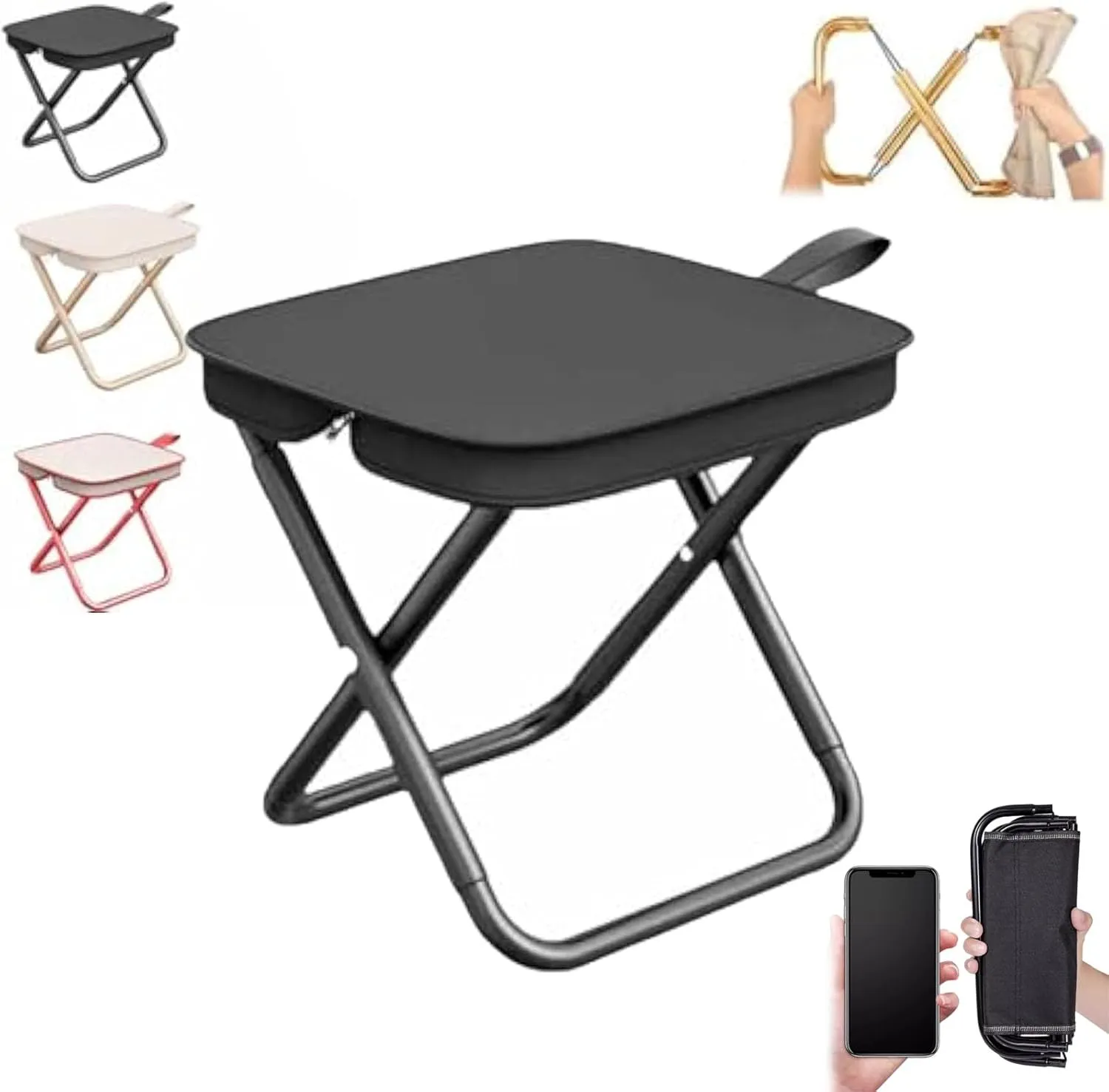 Mountaineering and Hiking Portable Stool, Portable Folding Chair, Portables Stools, 13 Inch Small Folding Stool for Adults, Ultralight Camping Stools for Hiking and Fishing, to 330 LBS0 (Black)