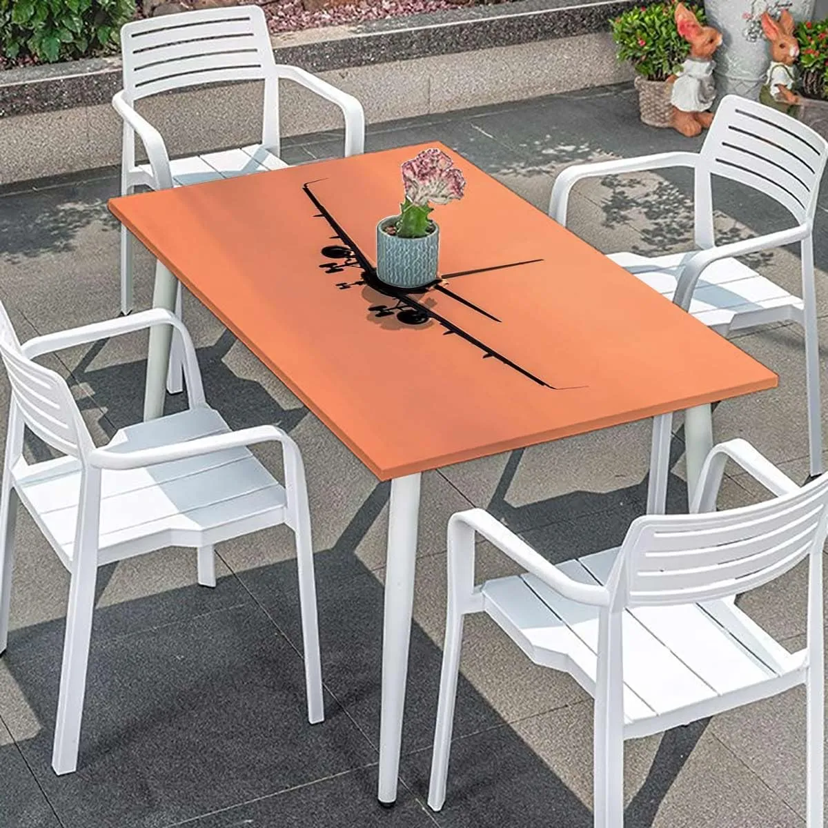 Multicolor Elastic Edge Fitted Tablecloth, Jet Planes Aviation Plane Silhouette Rectangle Table Cover for Outdoor Picnic Camping Parties Airplane Fits up 4 Foot Tables