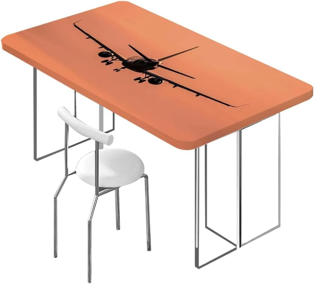 Multicolor Elastic Edge Fitted Tablecloth, Jet Planes Aviation Plane Silhouette Rectangle Table Cover for Outdoor Picnic Camping Parties Airplane Fits up 4 Foot Tables