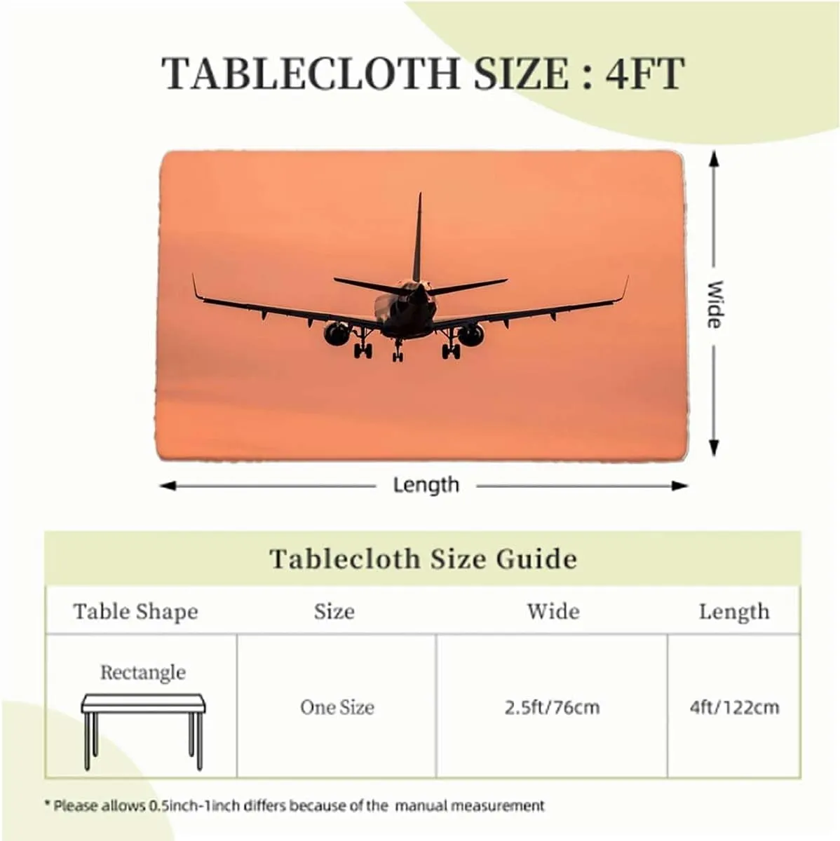 Multicolor Elastic Edge Fitted Tablecloth, Jet Planes Aviation Plane Silhouette Rectangle Table Cover for Outdoor Picnic Camping Parties Airplane Fits up 4 Foot Tables