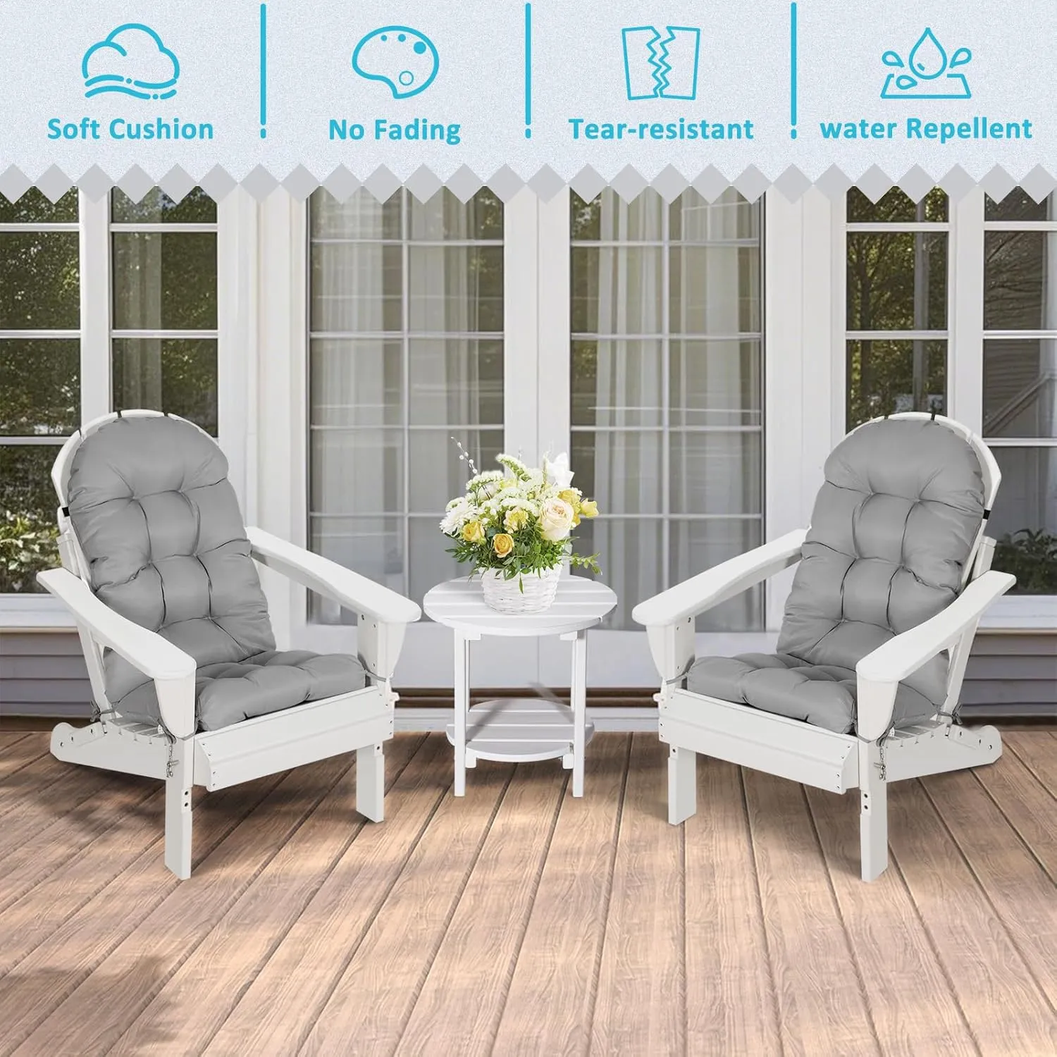 nalone Adirondack Chair Cushion Rocking Chair Cushions High Back Adirondack Cushion with Ties Weather Resistant Patio Cushions for Outdoor Furniture (1 Pack, Grey)