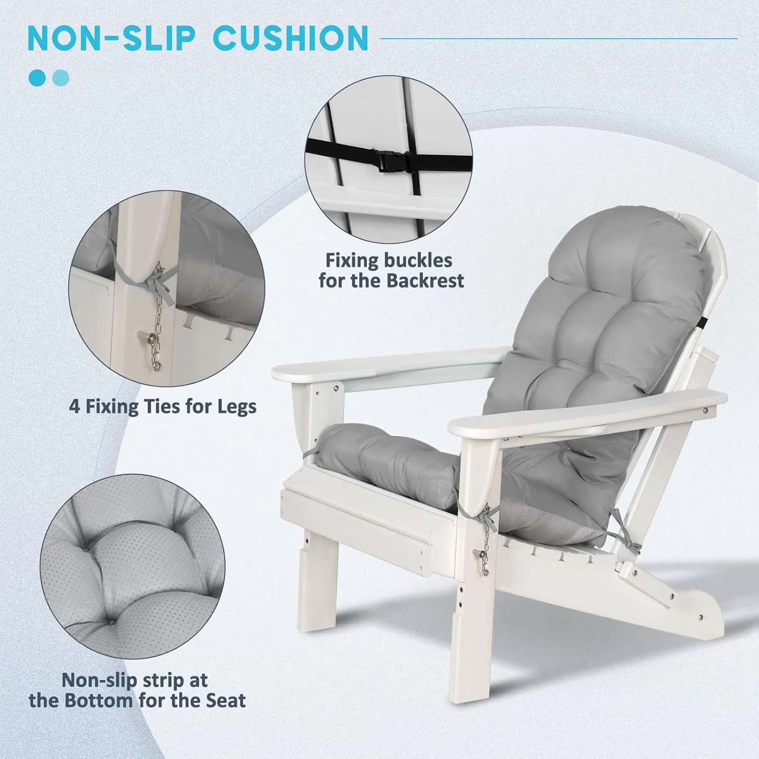 nalone Adirondack Chair Cushion Rocking Chair Cushions High Back Adirondack Cushion with Ties Weather Resistant Patio Cushions for Outdoor Furniture (1 Pack, Grey)