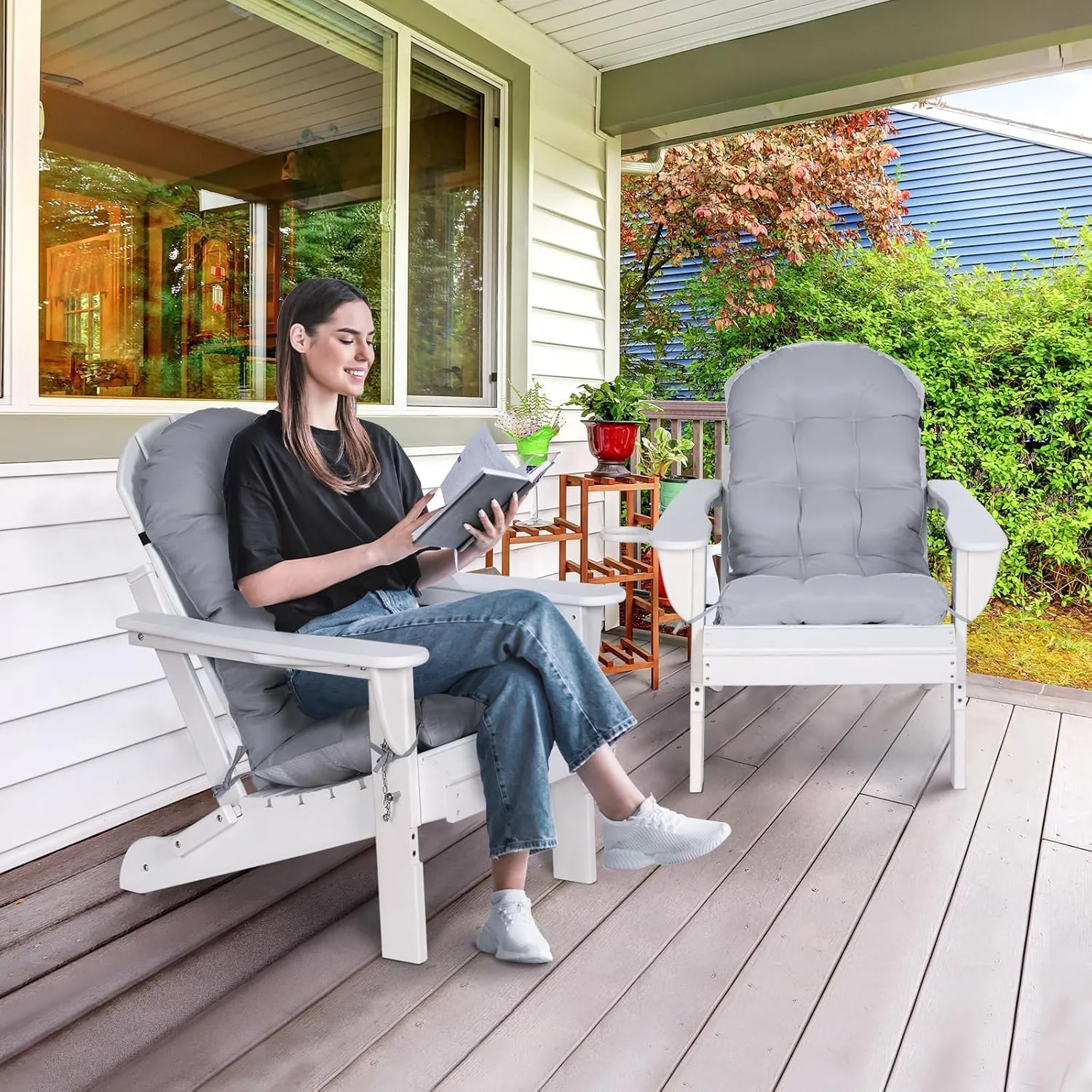 nalone Adirondack Chair Cushion Rocking Chair Cushions High Back Adirondack Cushion with Ties Weather Resistant Patio Cushions for Outdoor Furniture (1 Pack, Grey)