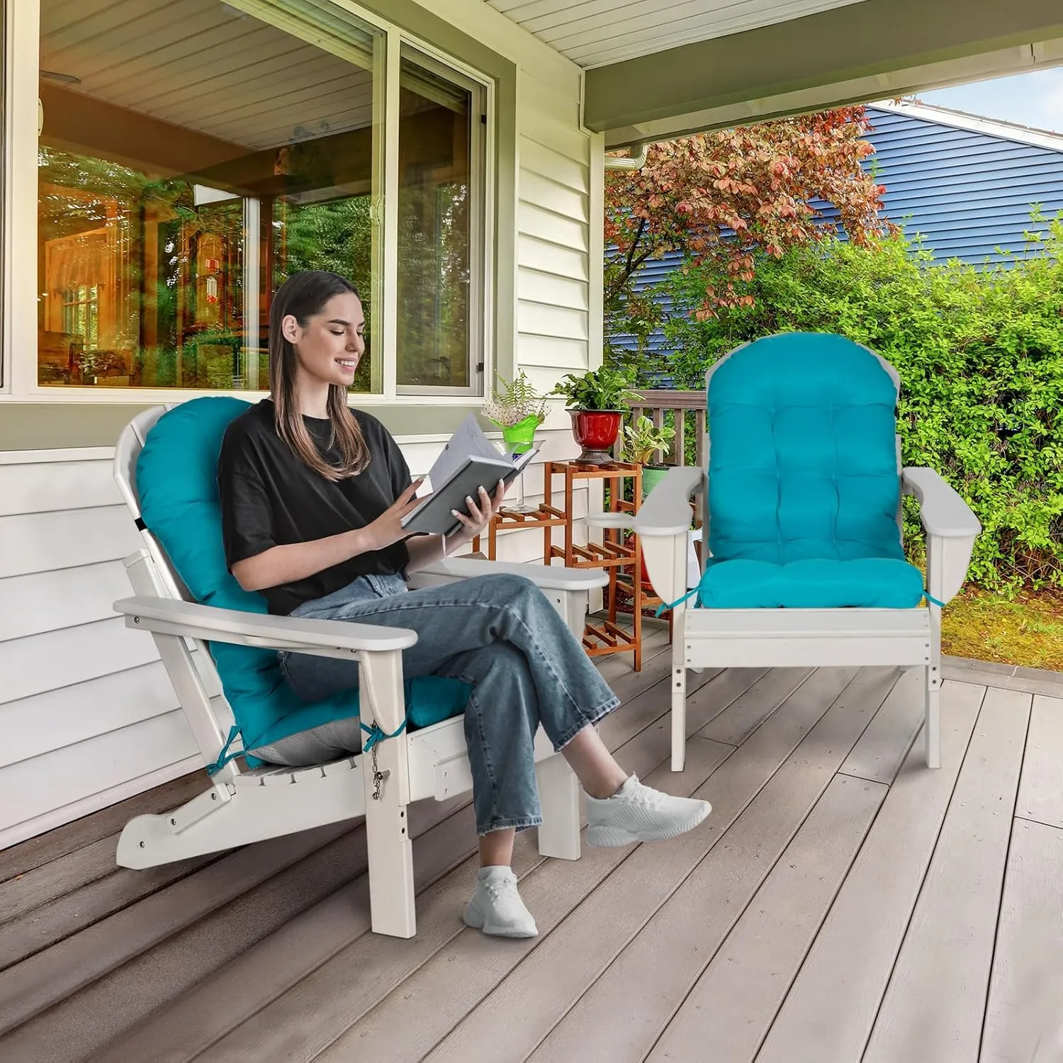 nalone Adirondack Cushion Rocking Chair Cushions High Back Adirondack Chair Cushion with Ties Patio Cushions for Outdoor Furniture (1 Pack, Blue)