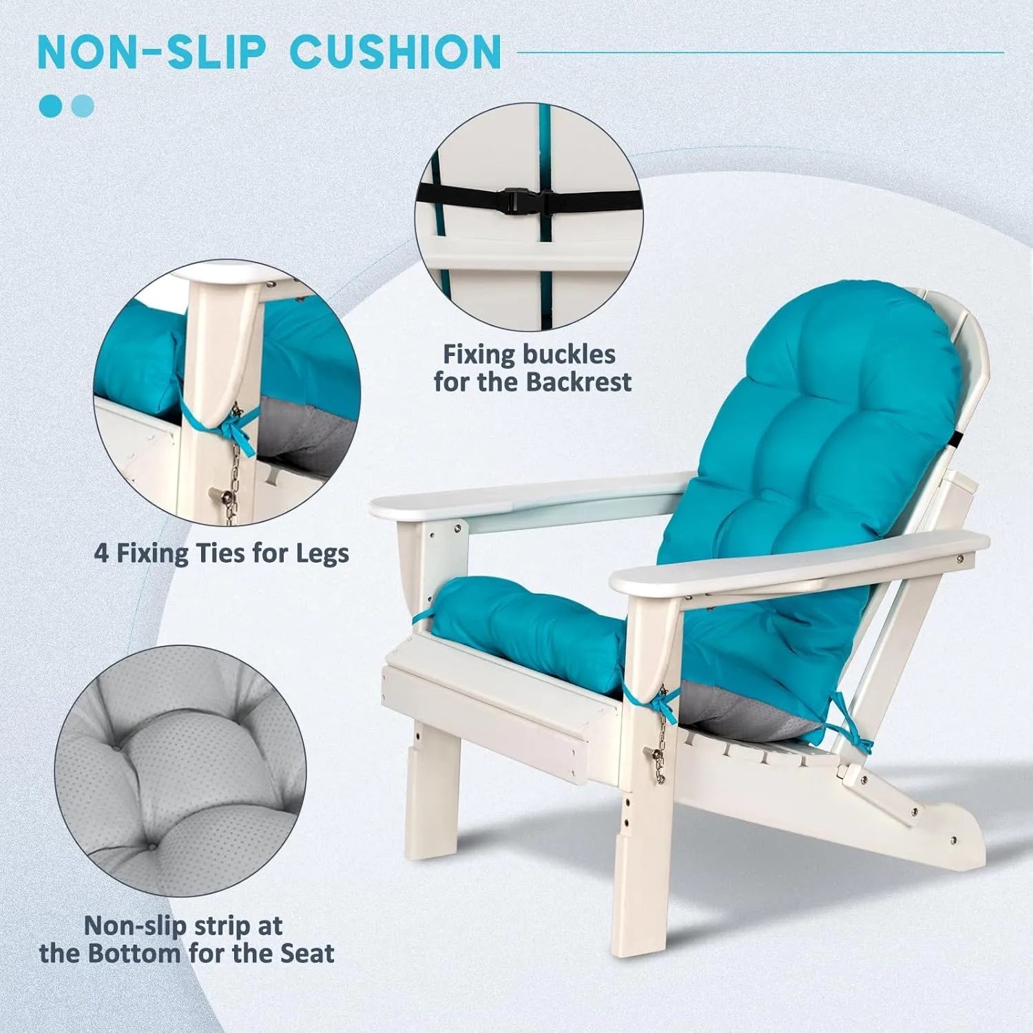 nalone Adirondack Cushion Rocking Chair Cushions High Back Adirondack Chair Cushion with Ties Patio Cushions for Outdoor Furniture (1 Pack, Blue)