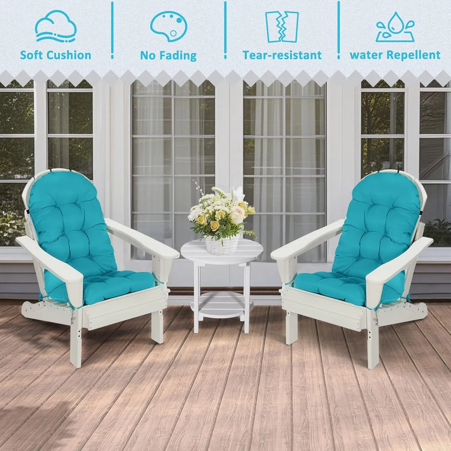 nalone Adirondack Cushion Rocking Chair Cushions High Back Adirondack Chair Cushion with Ties Patio Cushions for Outdoor Furniture (1 Pack, Blue)