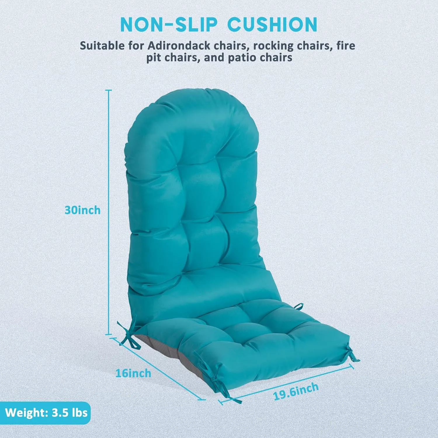 nalone Adirondack Cushion Rocking Chair Cushions High Back Adirondack Chair Cushion with Ties Patio Cushions for Outdoor Furniture (1 Pack, Blue)