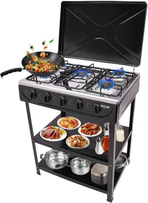 Natural Gas Stove, 5-Burner Gas Stove 2.5KW Power Portable Natural Gas Stove Adjustable Flame with Support Leg Stand and Wind Blocking Cover - Cooking Flexibility
