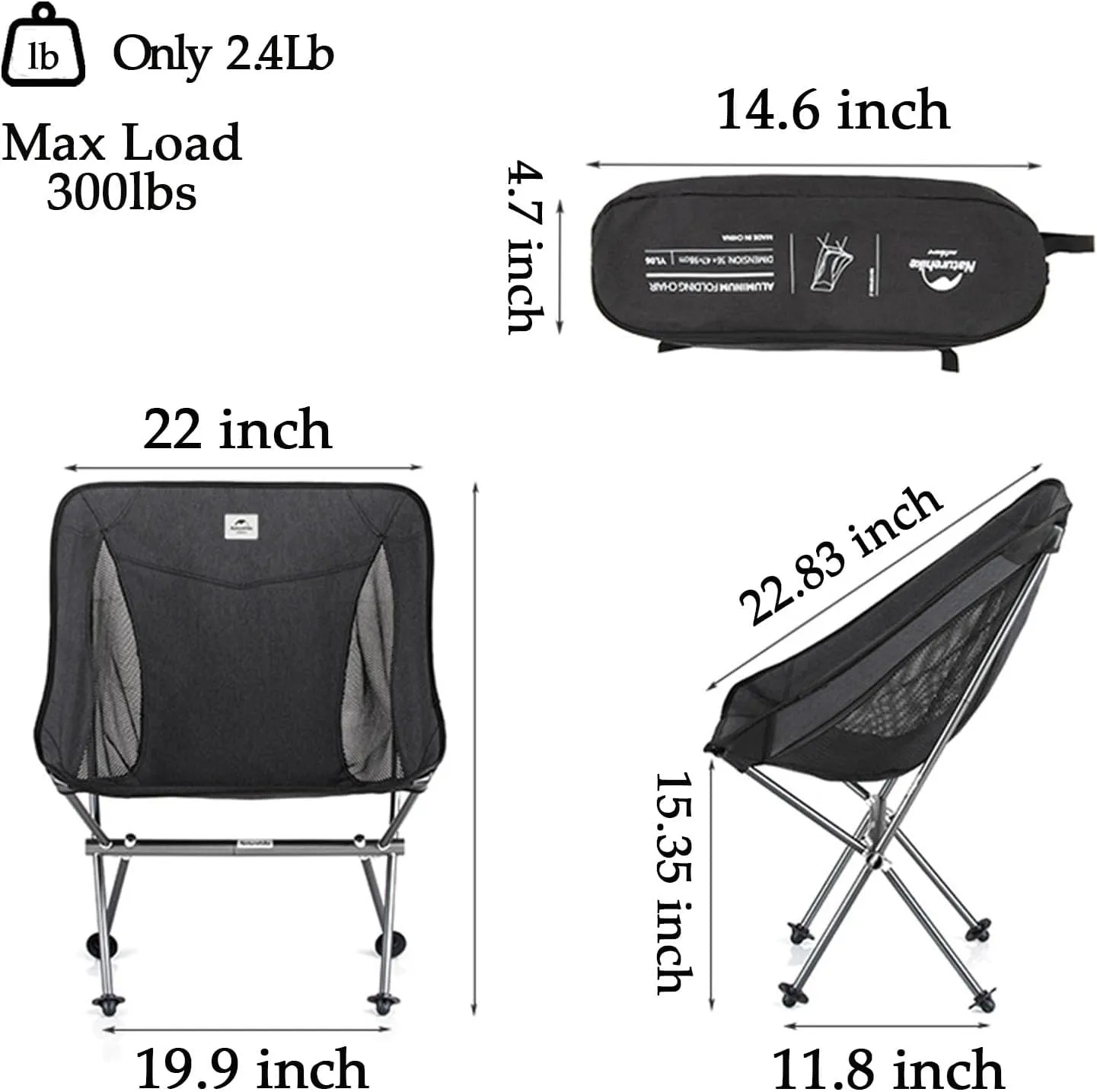 Naturehike Ultra-Light Camping Chair, Portable Folding Backpacking Chair, Compact Camping Chair with Carry Bag for Outdoor Camp Hiking Backpack Beach Travel (Gray)