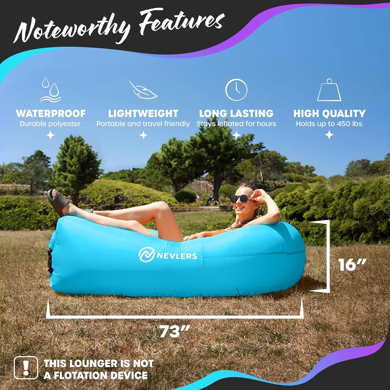 Nevlers 2 Pack Inflatable Loungers Air Sofa Couch | Perfect for Beach Chair Camping Chairs or Portable Hammock |Travel Bag Pouch, Pegs & 3 Pockets| Movie Seating & Camping Accessories Blow Up Lounger