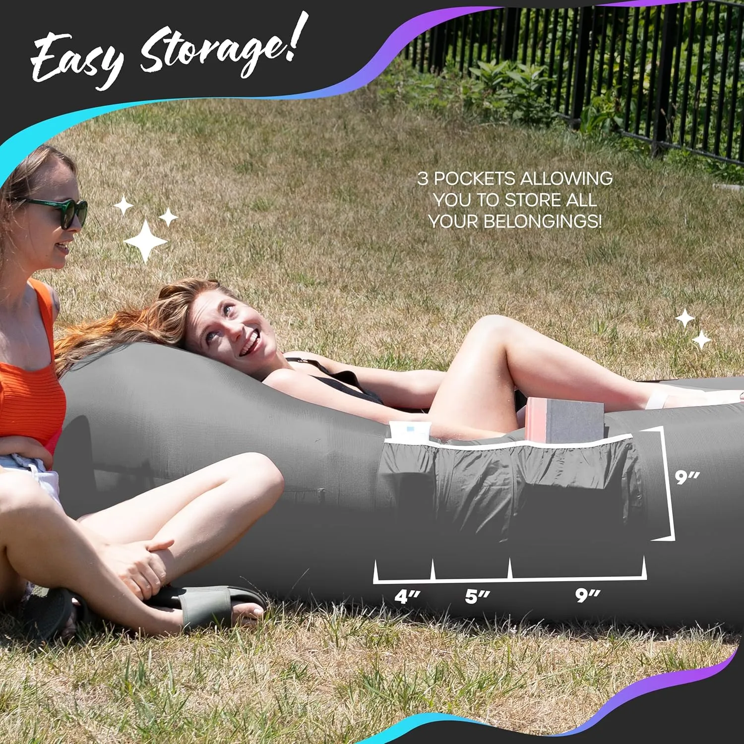 Nevlers 2 Pack Inflatable Loungers Air Sofa Couch | Perfect for Beach Chair Camping Chairs or Portable Hammock |Travel Bag Pouch, Pegs & 3 Pockets| Movie Seating & Camping Accessories Blow Up Lounger